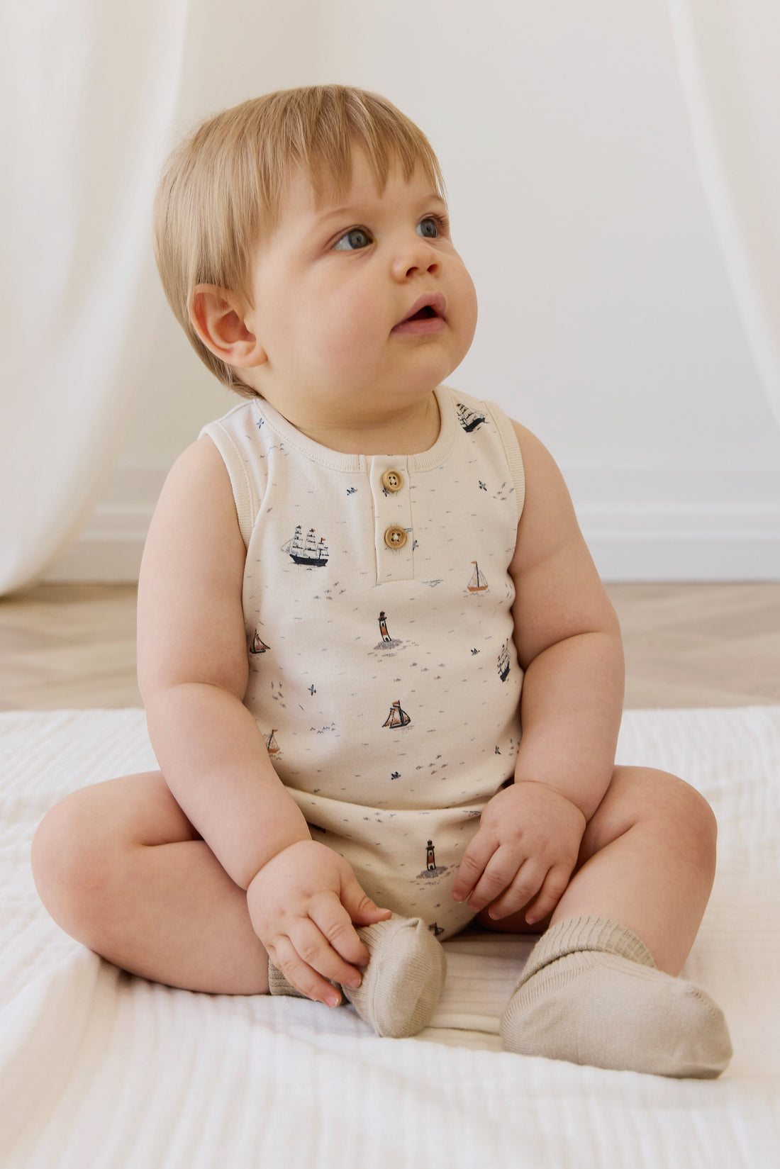Organic Cotton Archie Playsuit-Sailing Day Childrens Playsuit from Jamie Kay Australia