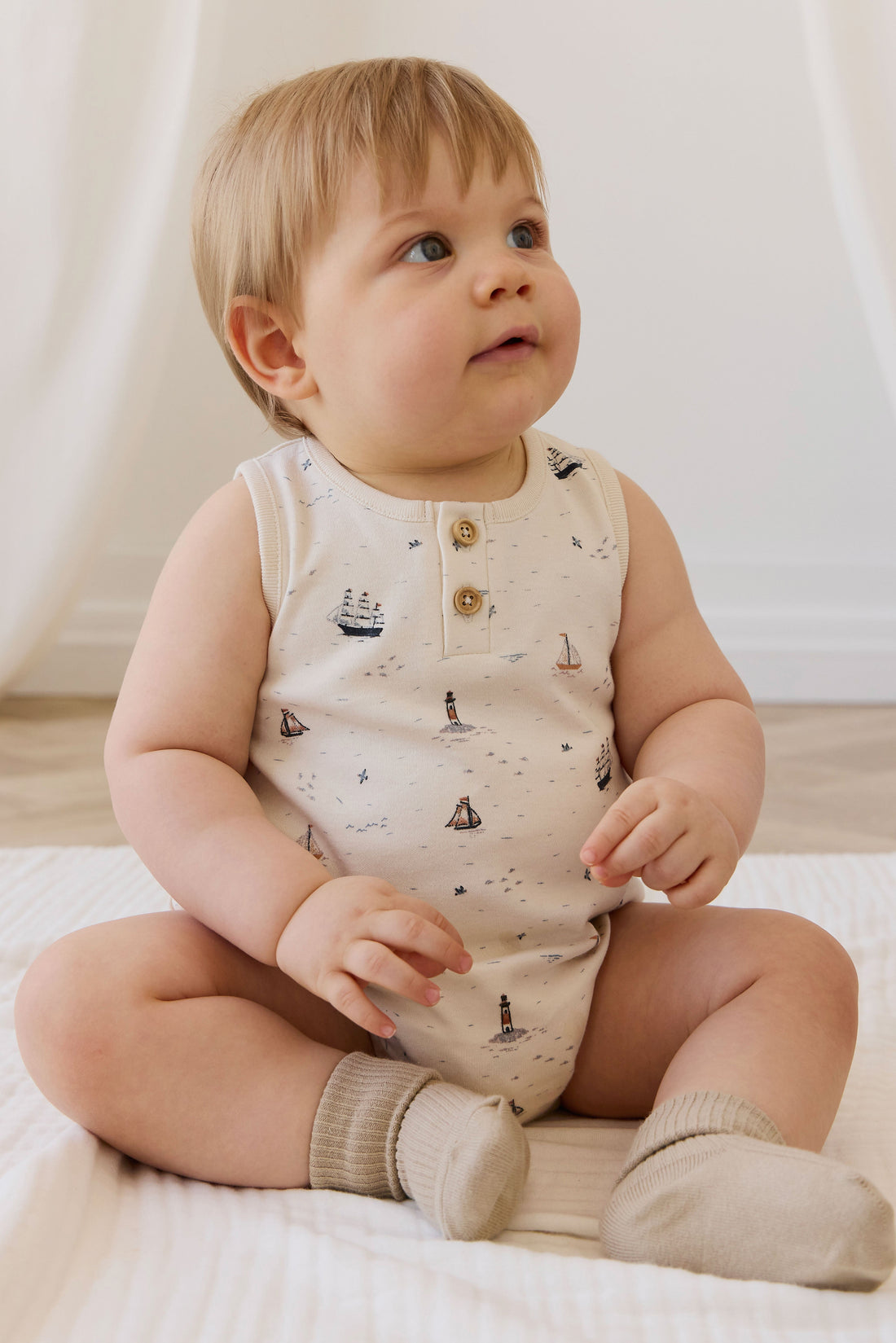 Organic Cotton Archie Playsuit-Sailing Day Childrens Playsuit from Jamie Kay Australia