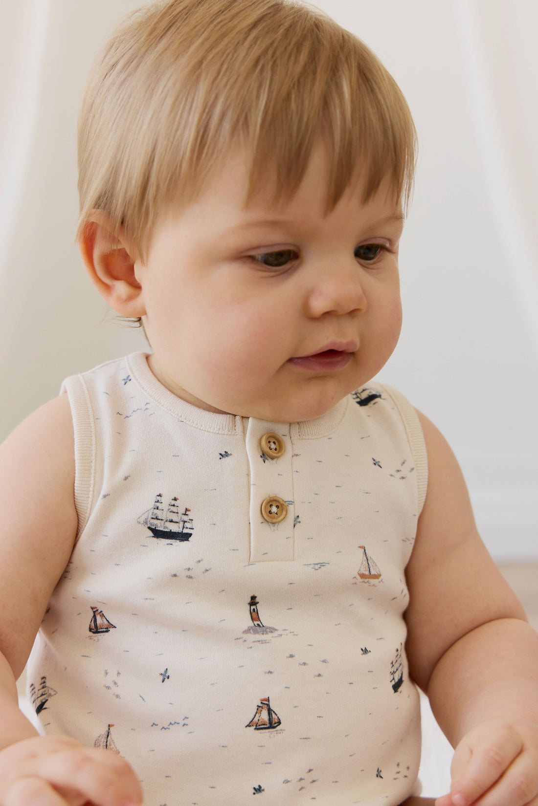 Organic Cotton Archie Playsuit-Sailing Day Childrens Playsuit from Jamie Kay Australia