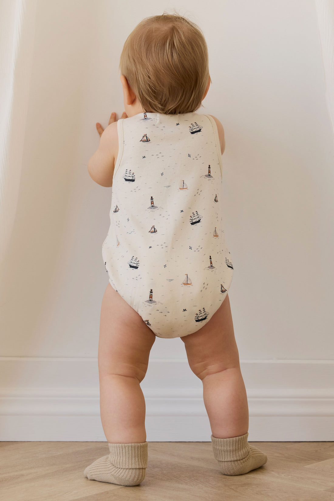 Organic Cotton Archie Playsuit-Sailing Day Childrens Playsuit from Jamie Kay Australia