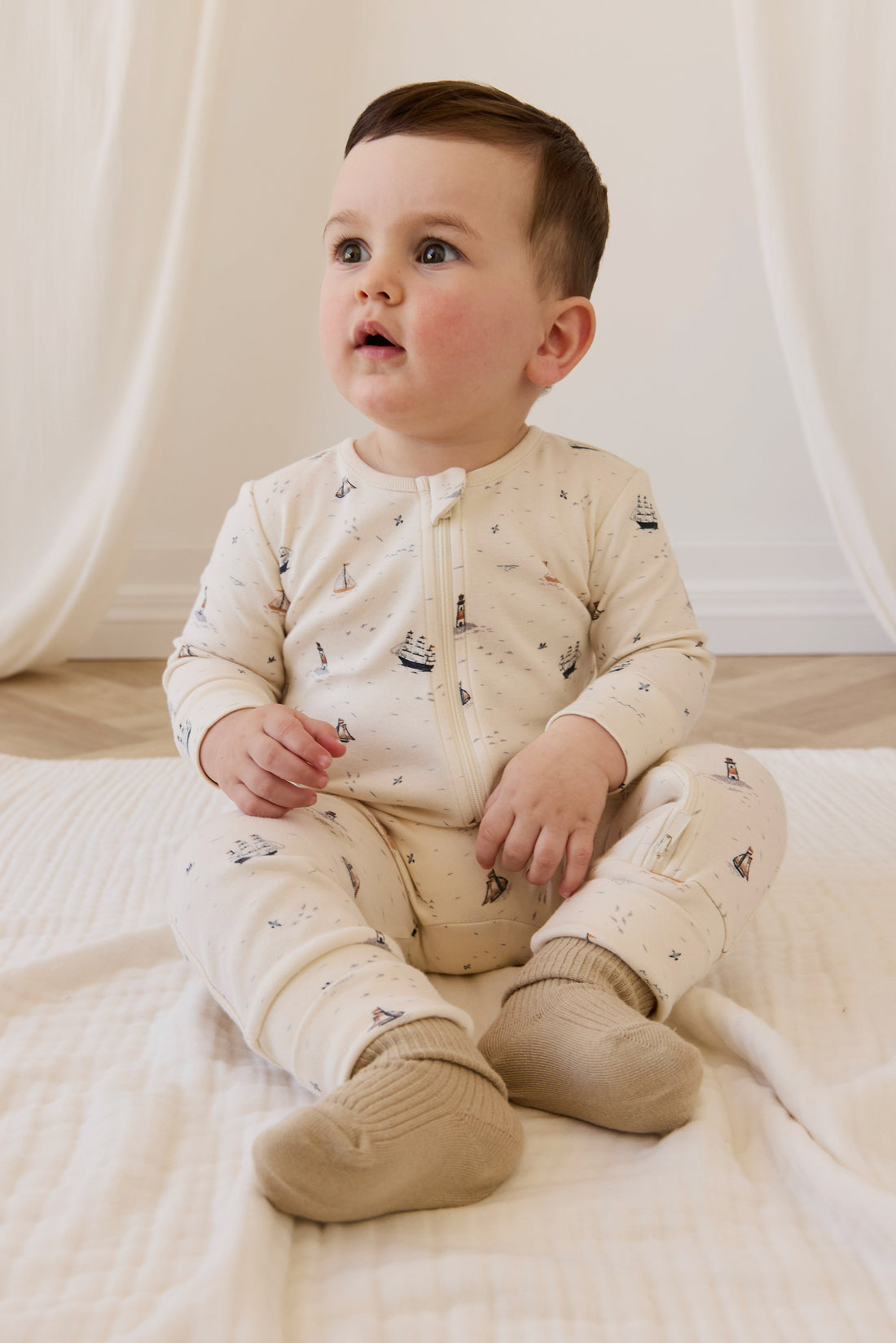 Organic Cotton Reese Zip Onepiece-Sailing Day Childrens Onepiece from Jamie Kay Australia