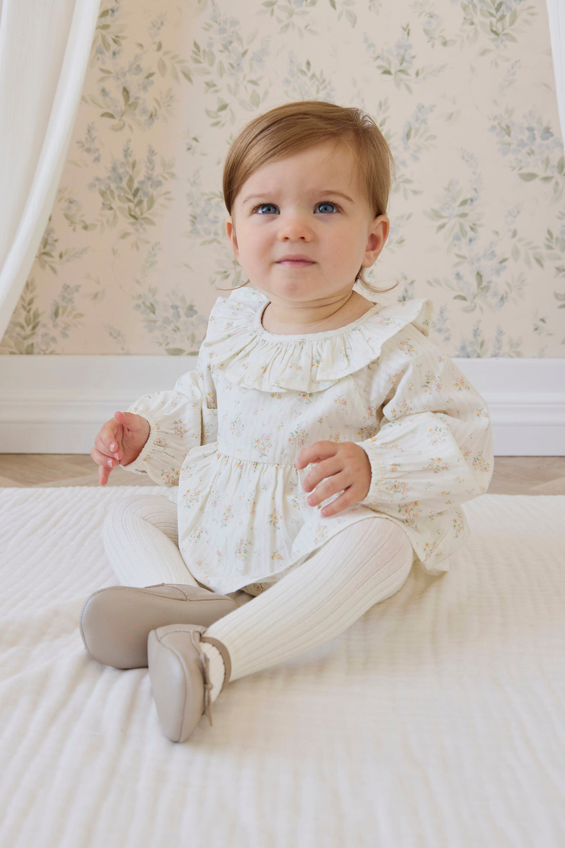 Organic Cotton Cecil Playsuit-Justine Parchment Childrens Playsuit from Jamie Kay Australia