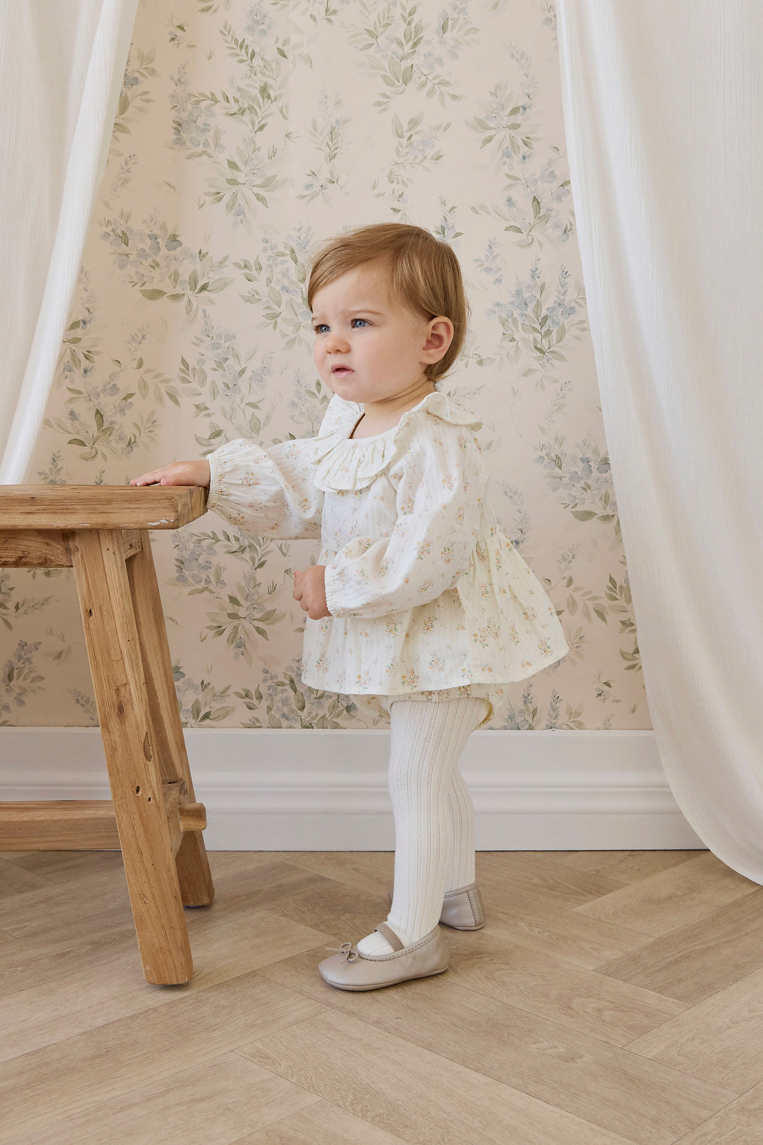 Organic Cotton Cecil Playsuit-Justine Parchment Childrens Playsuit from Jamie Kay Australia