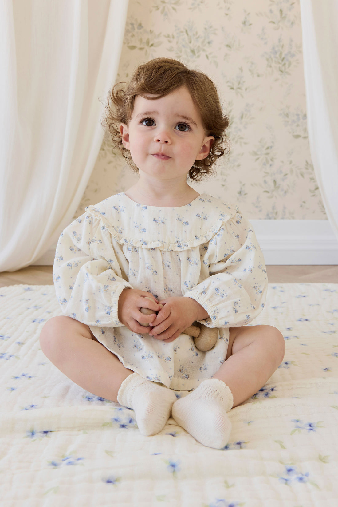 Organic Cotton Muslin Amira Blouse-Molly Blue Childrens Top from Jamie Kay Australia