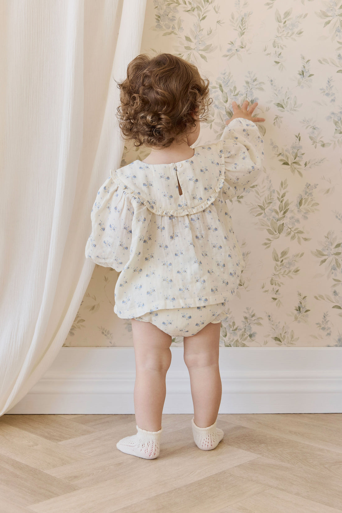 Organic Cotton Muslin Frill Bloomer-Molly Blue Childrens Bloomer from Jamie Kay Australia