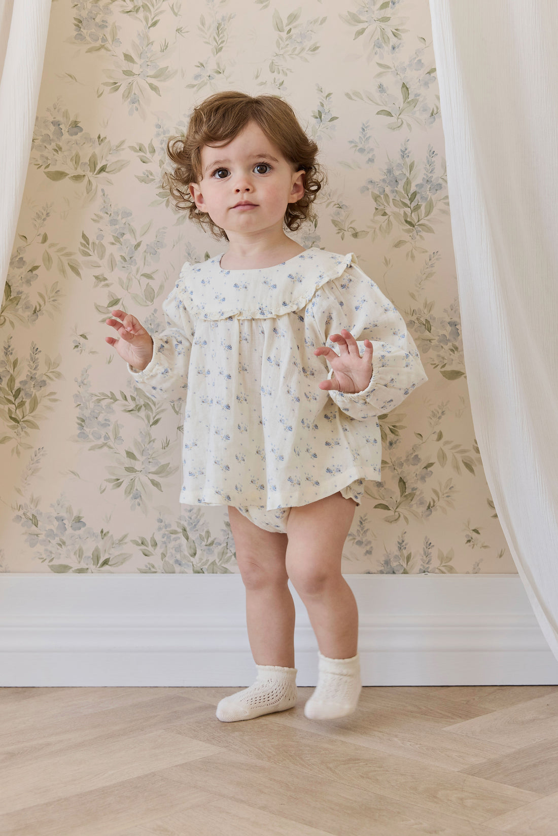 Organic Cotton Muslin Amira Blouse-Molly Blue Childrens Top from Jamie Kay Australia