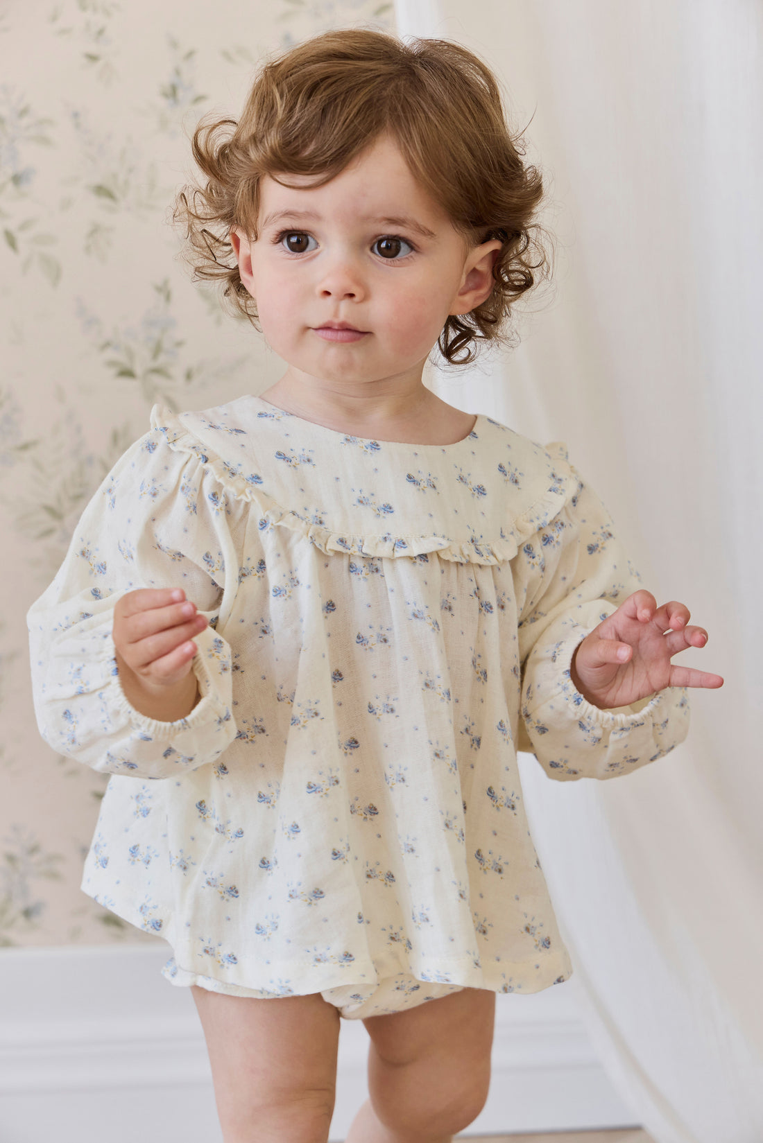 Organic Cotton Muslin Amira Blouse-Molly Blue Childrens Top from Jamie Kay Australia