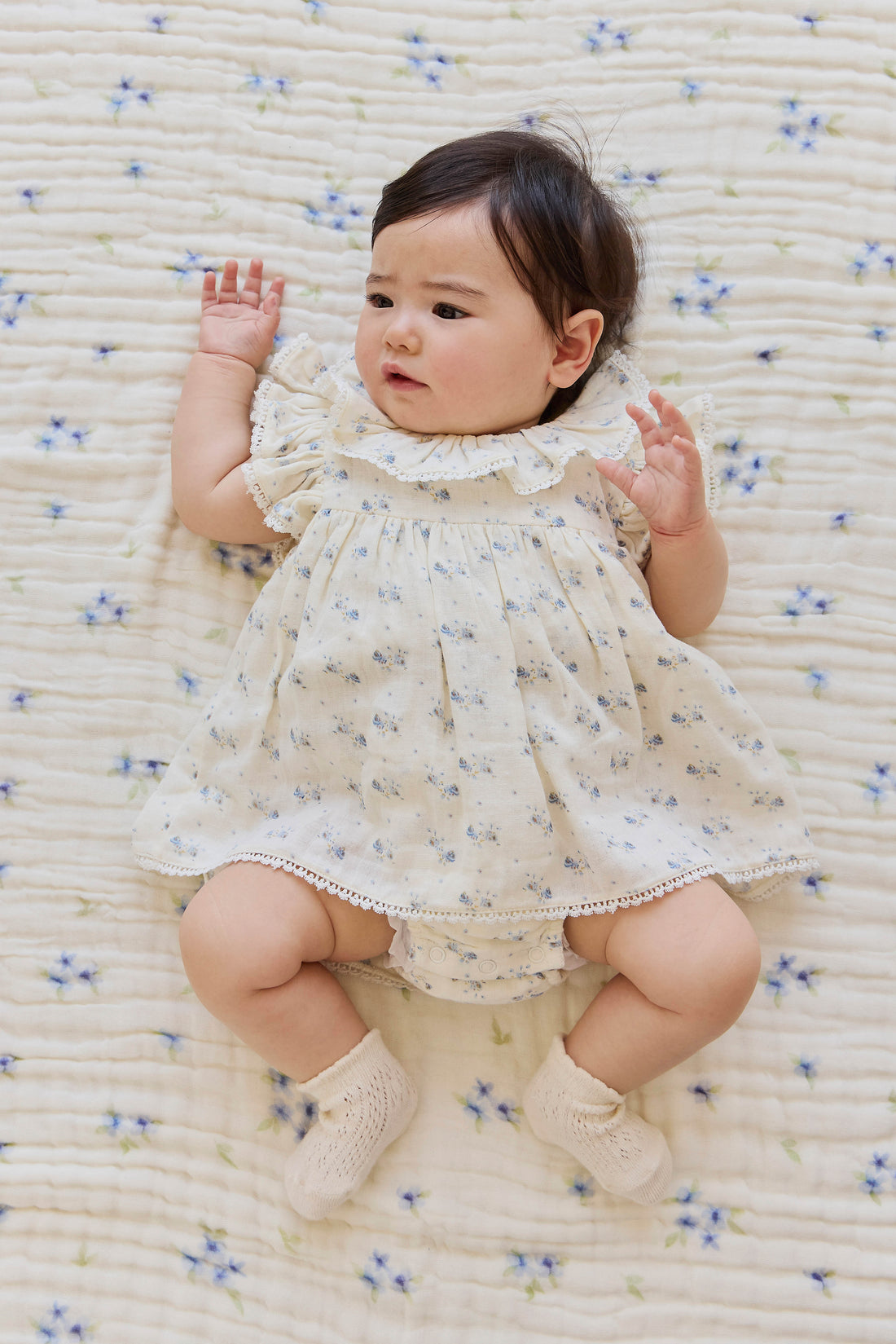 Organic Cotton Muslin Frannie Playsuit-Molly Blue Childrens Onepiece from Jamie Kay Australia
