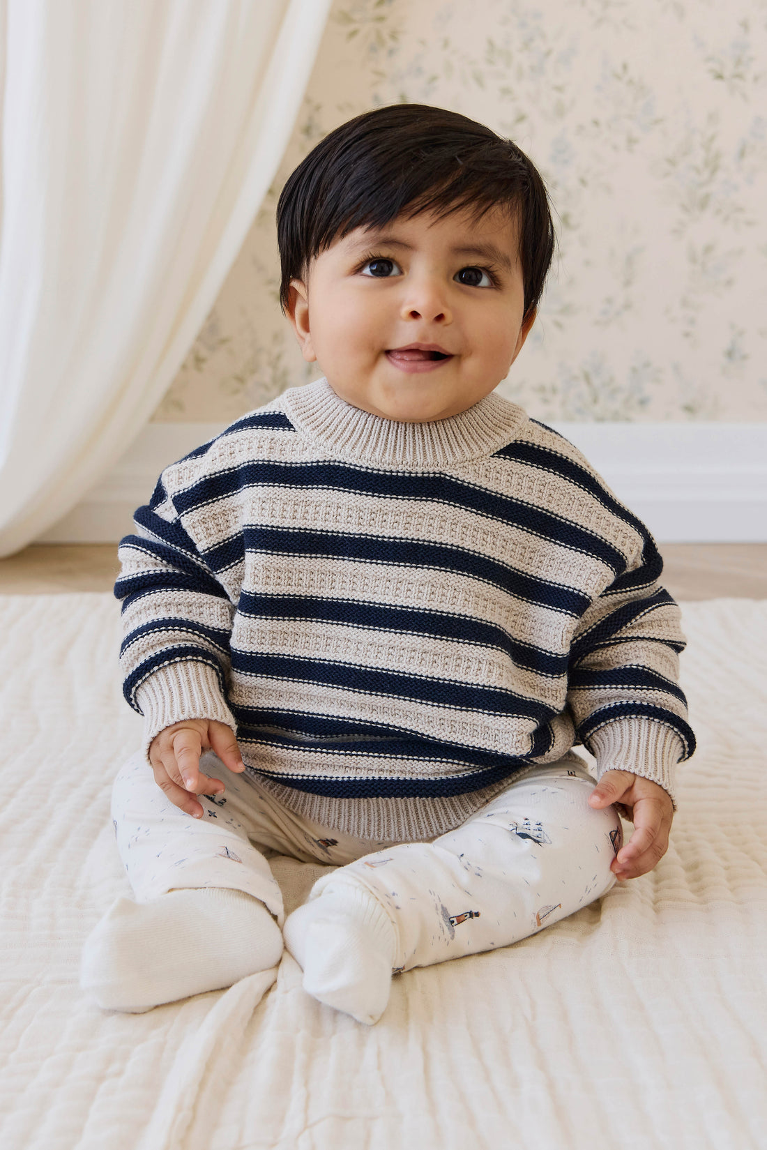 Byron Jumper-Byron Stripe Oat / Eclipse Childrens Jumper from Jamie Kay Australia