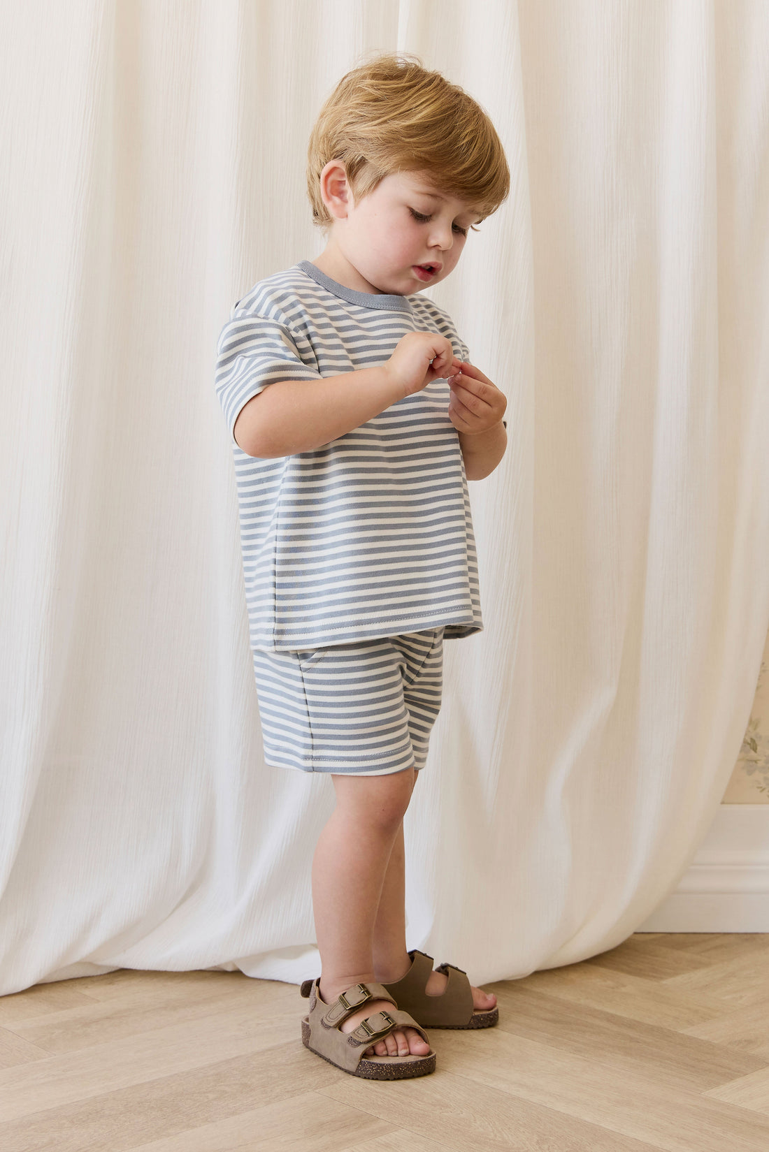 Pima Cotton Wesley Short-Narrow Stripe Dawn / Cloud Childrens Shorts from Jamie Kay Australia