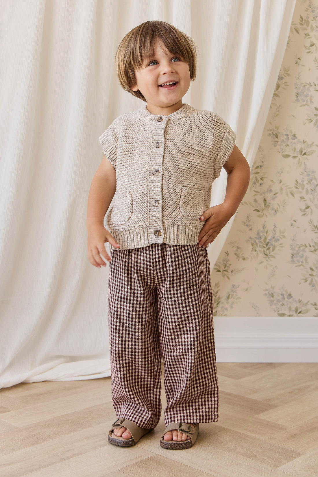 Organic Cotton Kenji Pant-Cinnamon Gingham Childrens Pant from Jamie Kay Australia