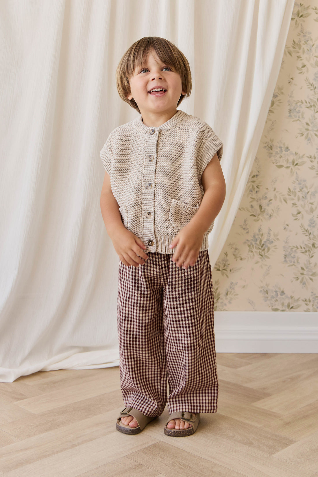 Organic Cotton Kenji Pant-Cinnamon Gingham Childrens Pant from Jamie Kay Australia