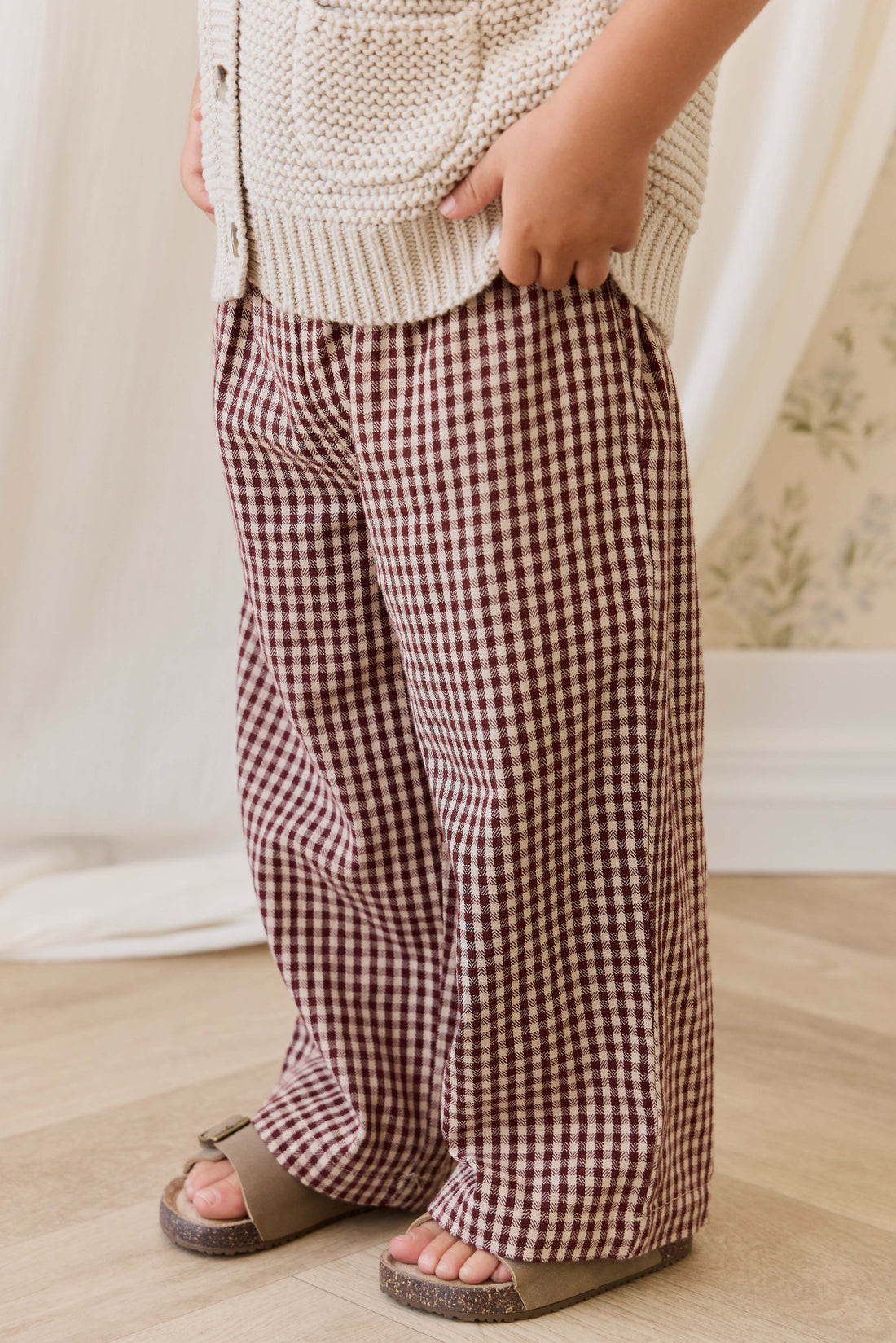 Organic Cotton Kenji Pant-Cinnamon Gingham Childrens Pant from Jamie Kay Australia