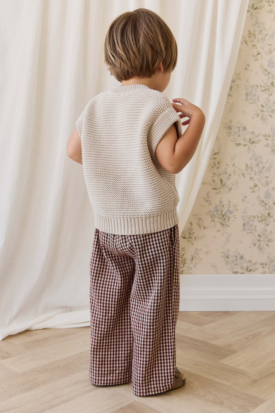 Organic Cotton Kenji Pant-Cinnamon Gingham Childrens Pant from Jamie Kay Australia