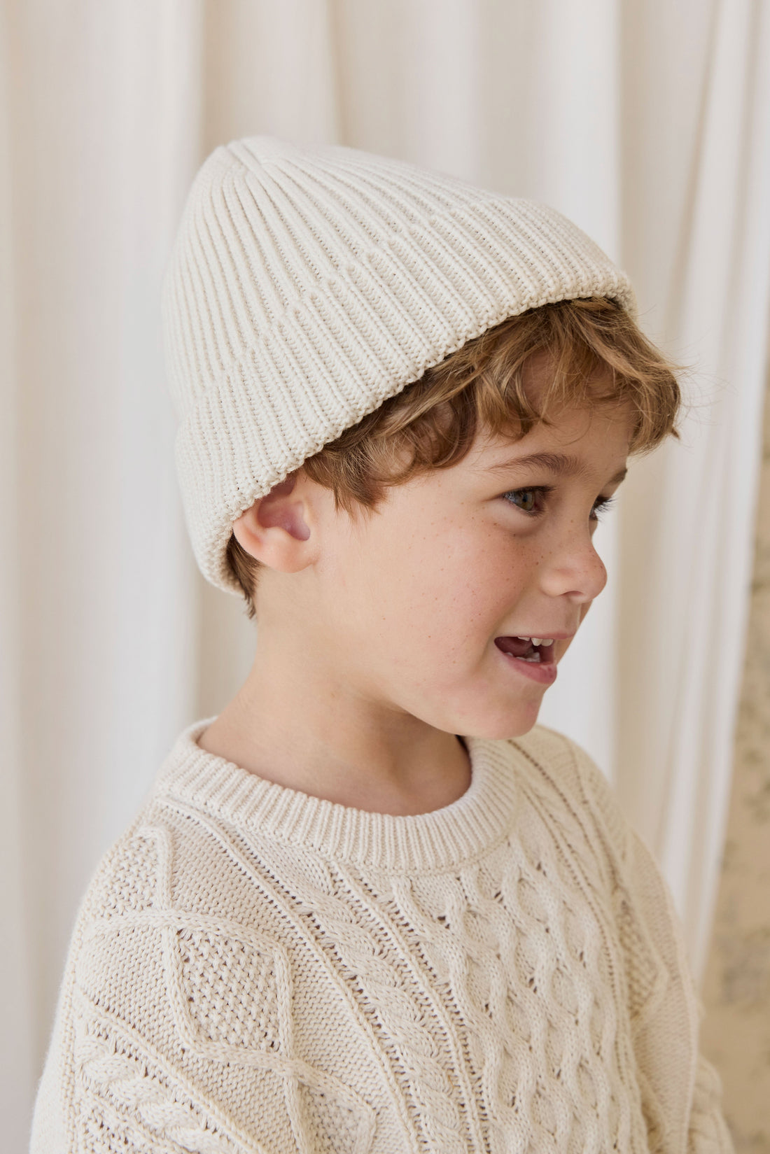 Leon Knitted Beanie-Vanilla Childrens Beanie from Jamie Kay Australia