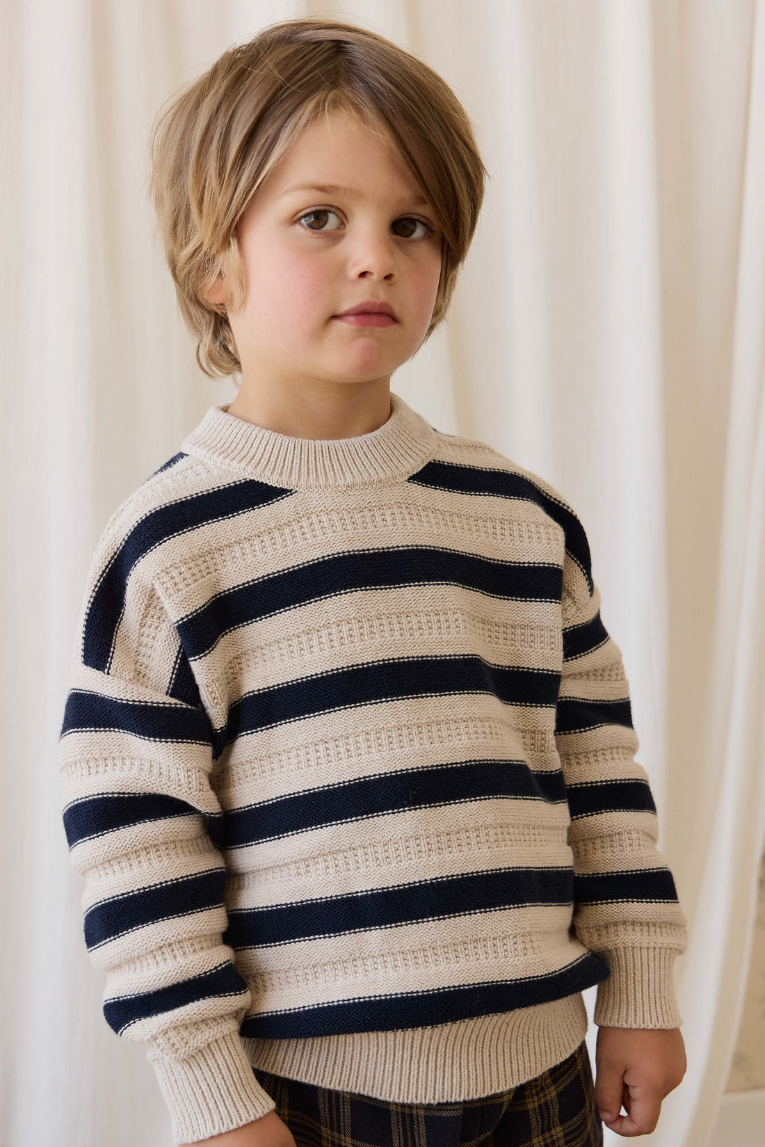 Byron Jumper-Byron Stripe Oat / Eclipse Childrens Jumper from Jamie Kay Australia