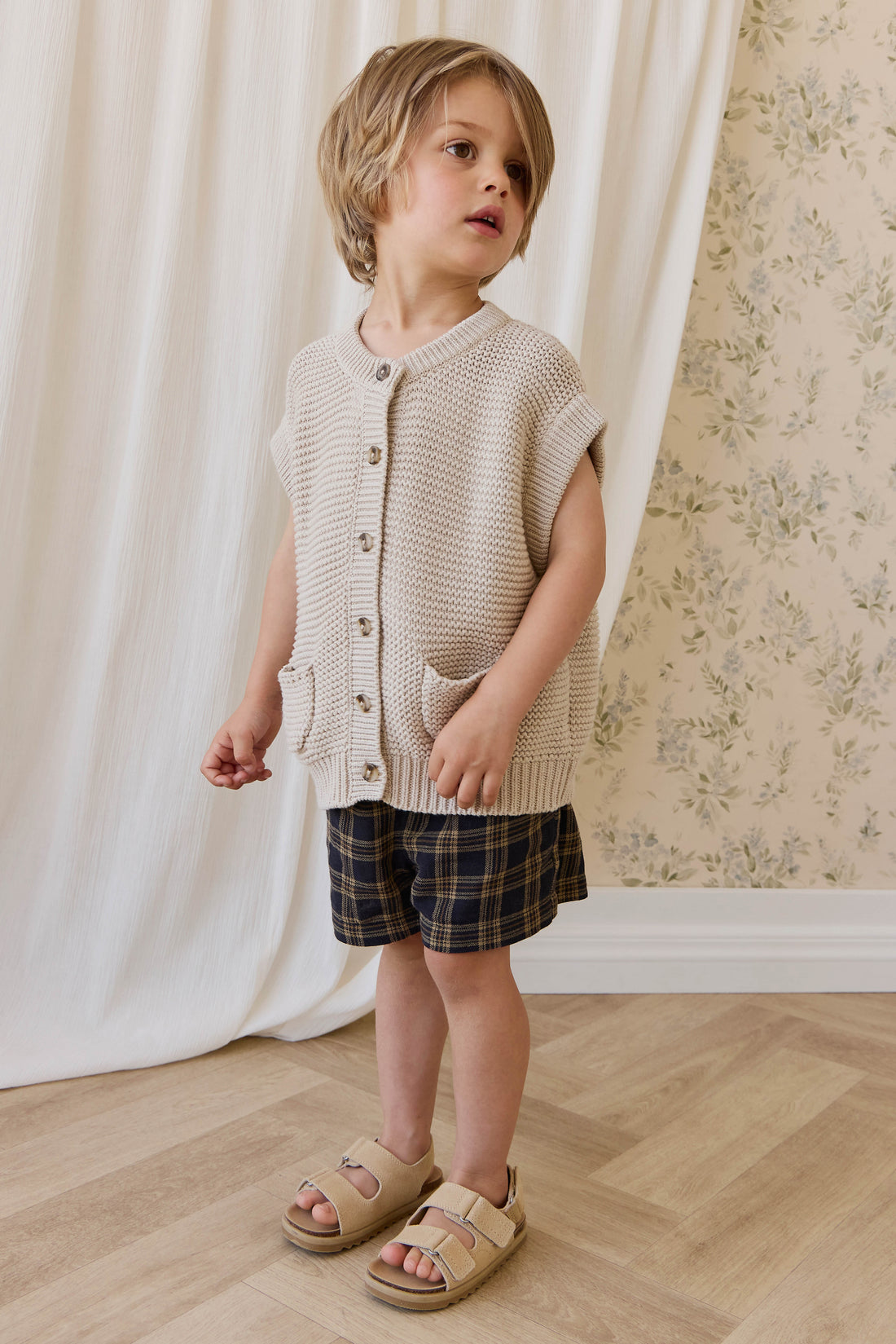 Organic Cotton Louis Short-Woodland Check Childrens Shorts from Jamie Kay Australia