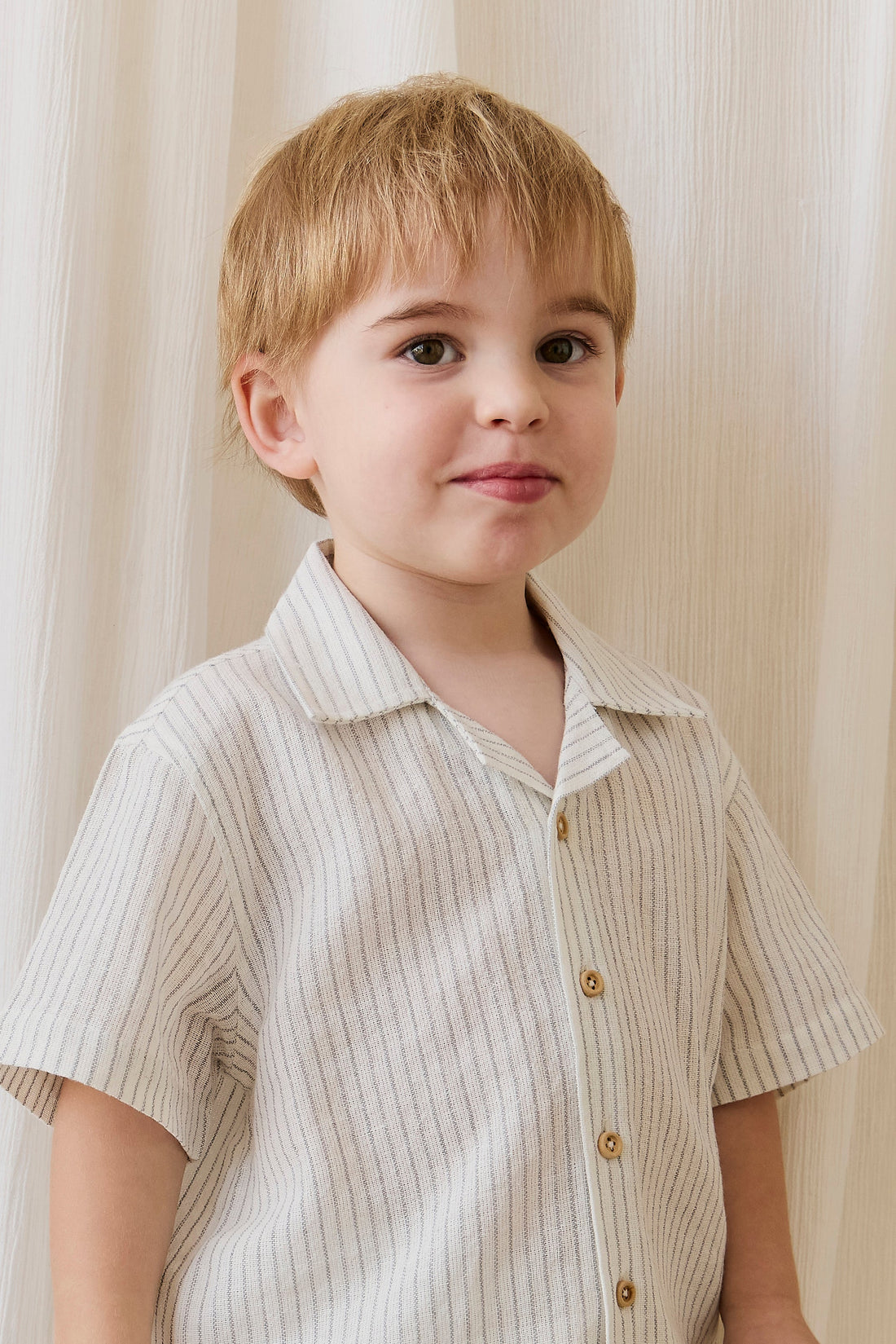 Organic Cotton Silas Shirt-Mini Pinstripe Parchment / Dawn Childrens Top from Jamie Kay Australia