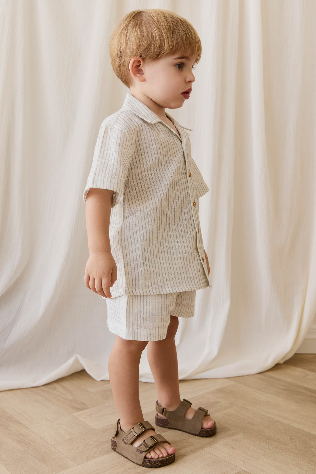 Organic Cotton Silas Shirt-Mini Pinstripe Parchment / Dawn Childrens Top from Jamie Kay Australia