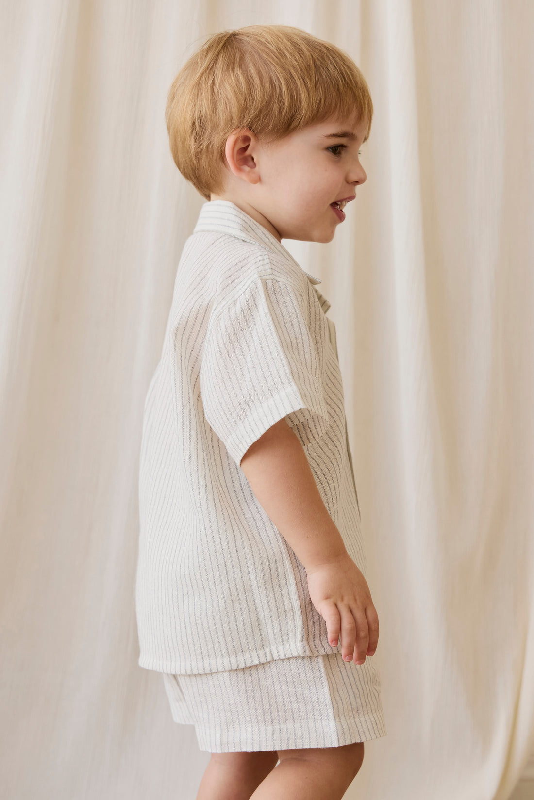 Organic Cotton Louis Short-Mini Pinstripe Parchment / Dawn Childrens short from Jamie Kay Australia