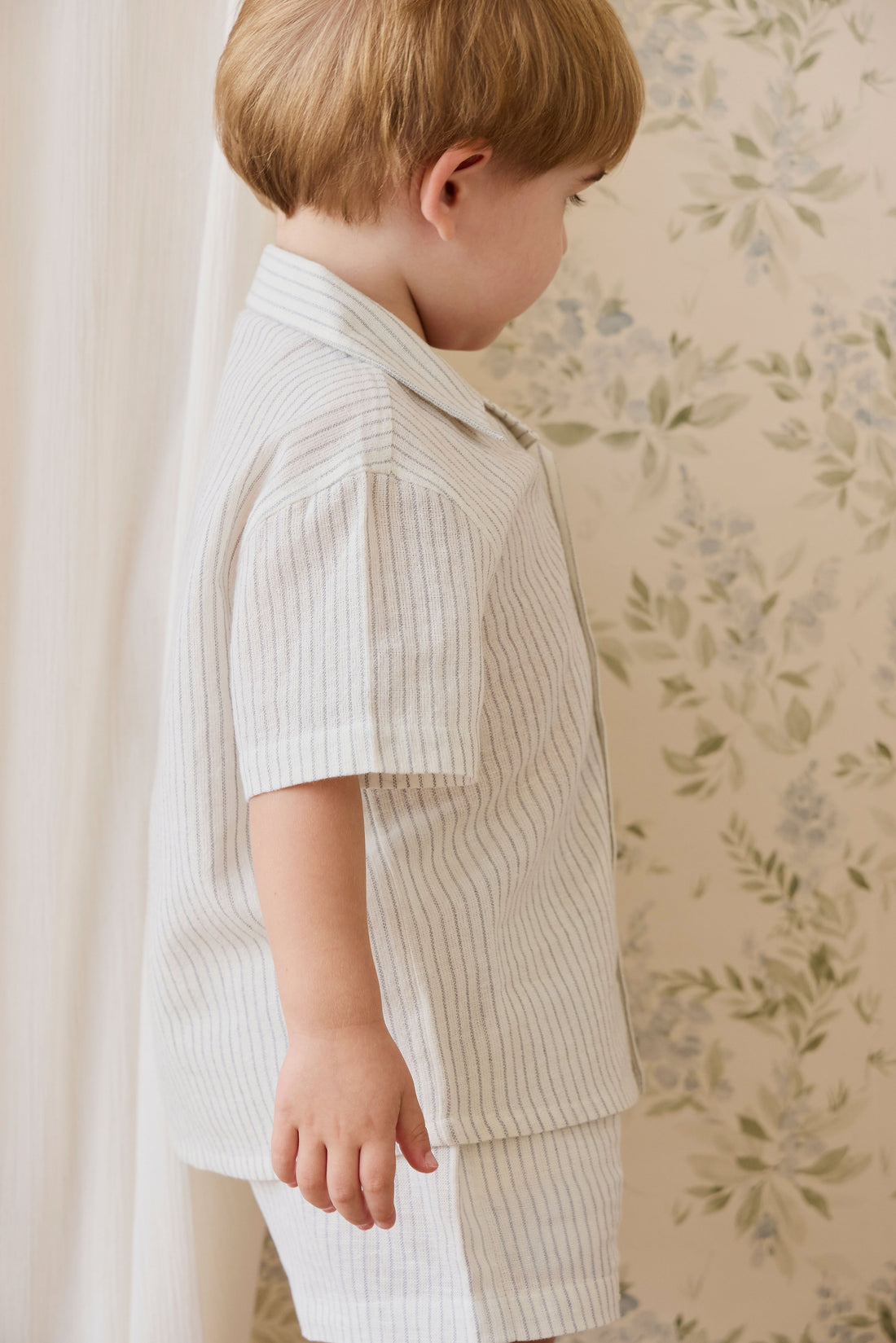 Organic Cotton Louis Short-Mini Pinstripe Parchment / Dawn Childrens short from Jamie Kay Australia