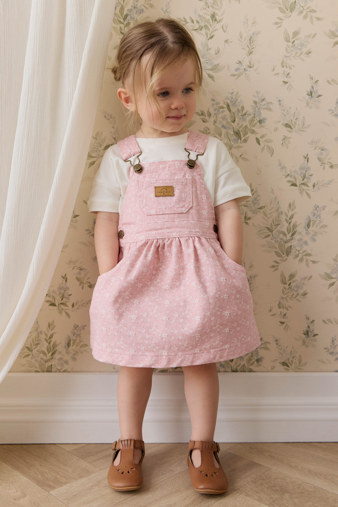 Norah Overall Dress-Paula Powder Childrens Dress from Jamie Kay Australia