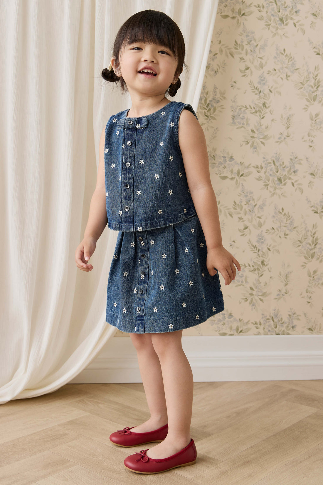 Etta Skirt-Josie Floral Denim Childrens Skirt from Jamie Kay Australia