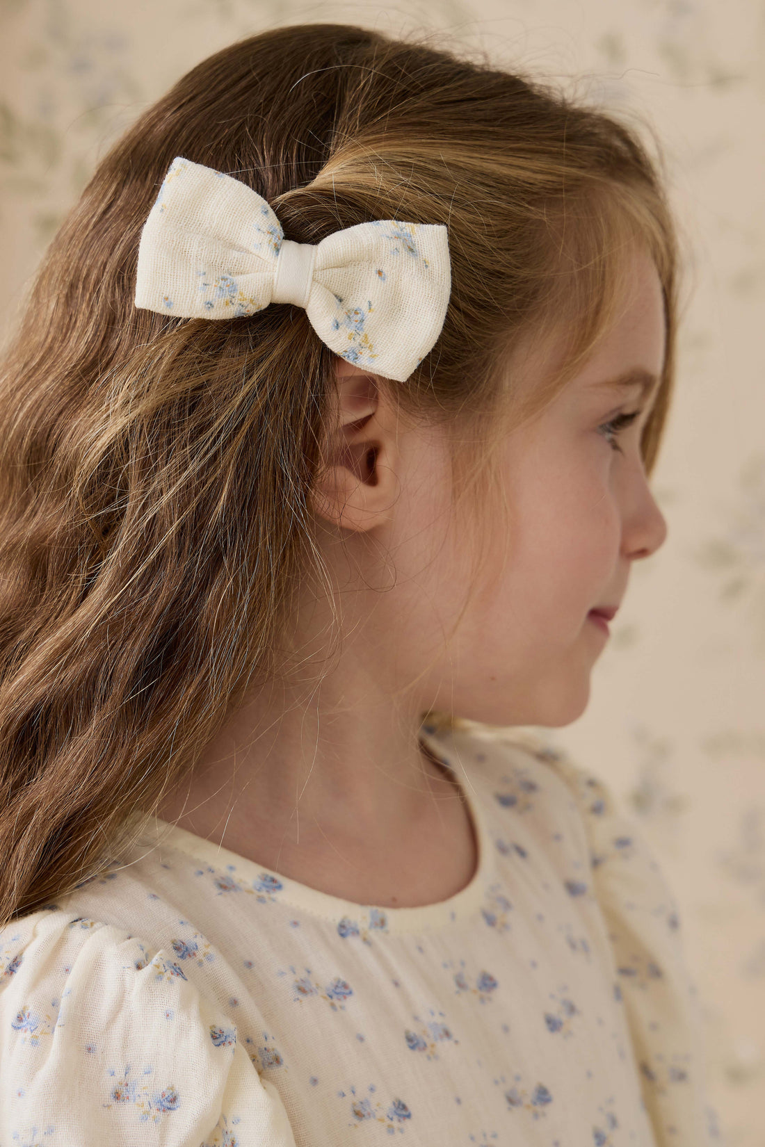 Organic Cotton Muslin Desiree Bow-Molly Blue Childrens Bow from Jamie Kay Australia