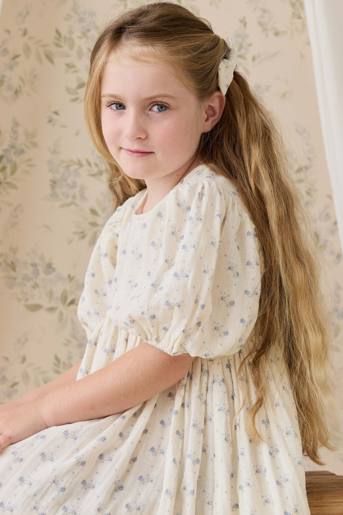 Organic Cotton Muslin Frannie Dress-Molly Blue Childrens Dress from Jamie Kay Australia