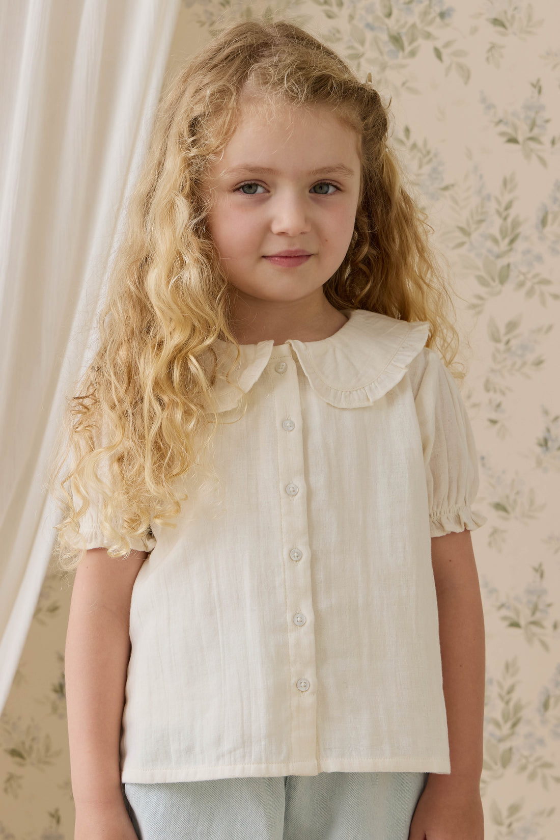 Organic Cotton Muslin Bowie Blouse - Parchment Childrens Top from Jamie Kay Australia
