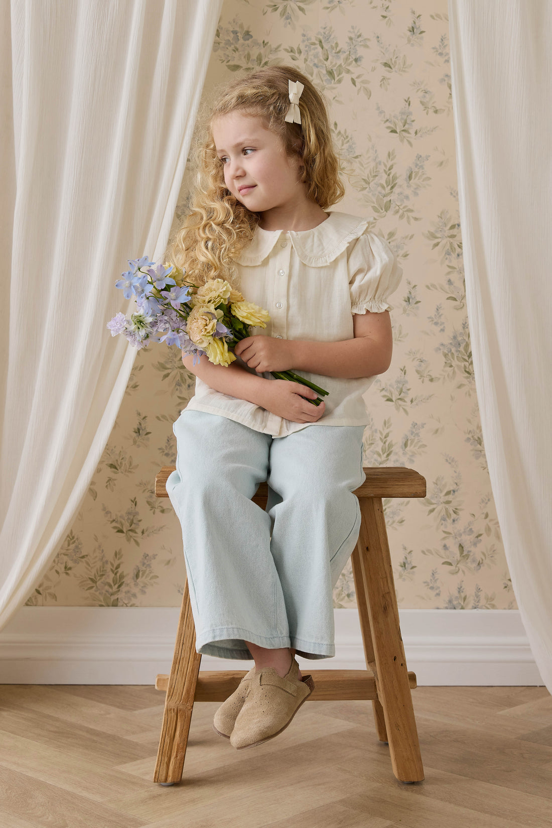 Organic Cotton Muslin Bowie Blouse - Parchment Childrens Top from Jamie Kay Australia
