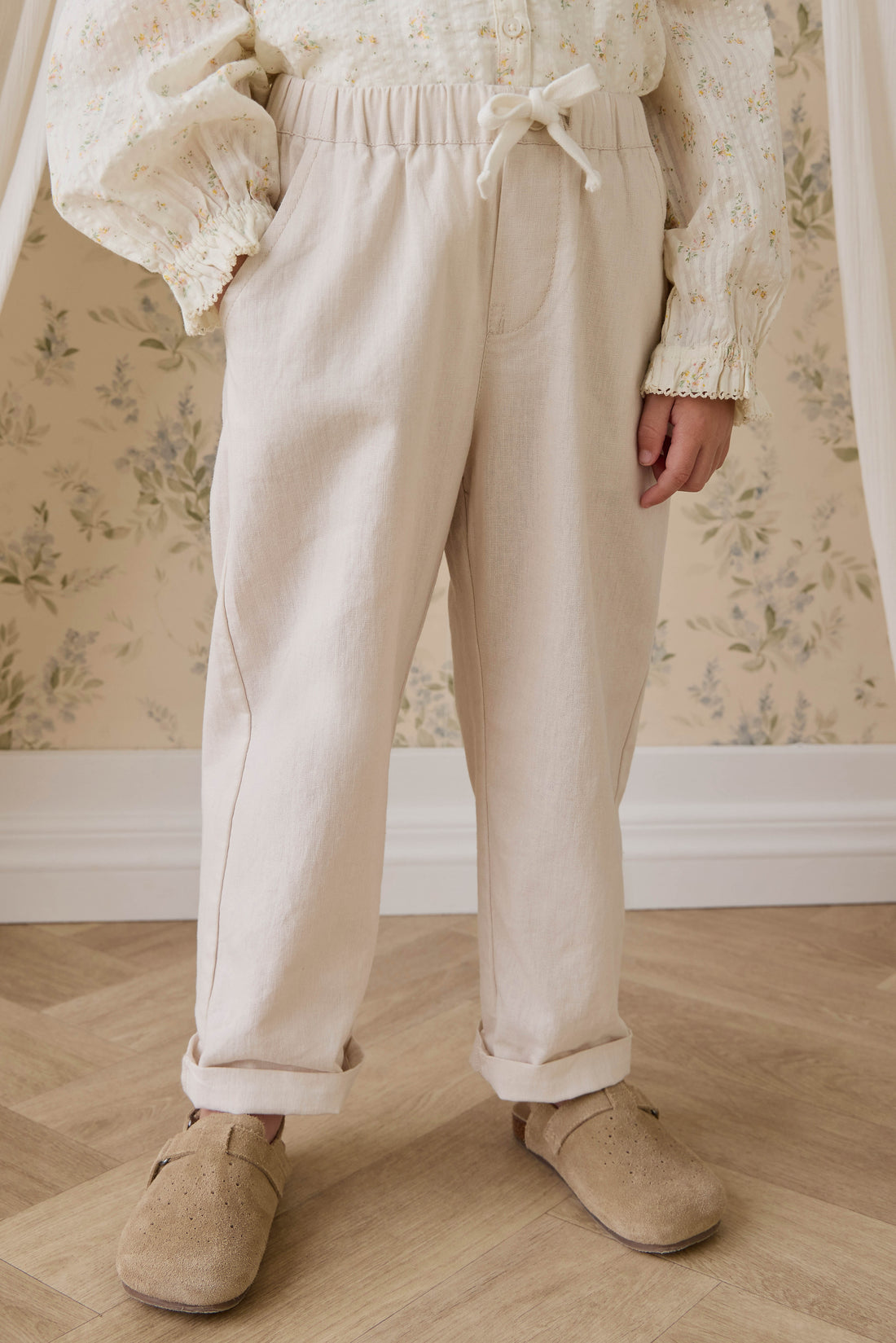 Ali Linen/Cotton Pant-Natural Childrens Pant from Jamie Kay Australia