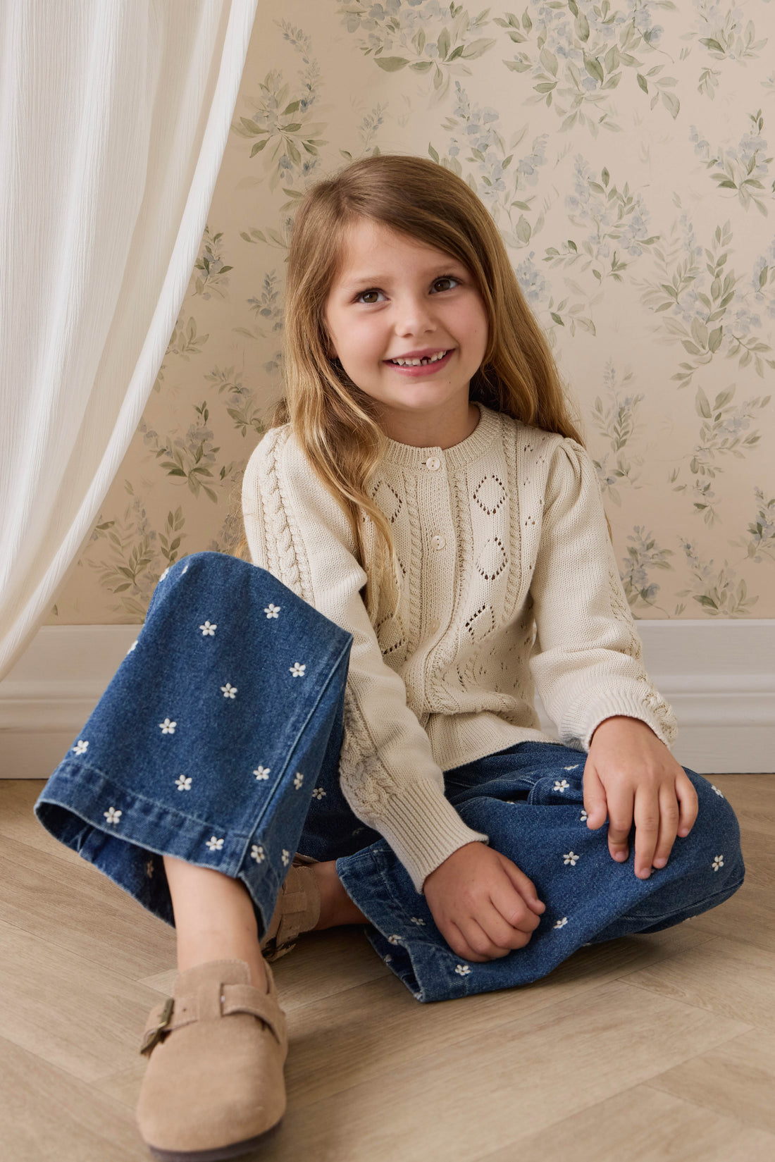 Amandine Pant-Josie Floral Denim Childrens Pant from Jamie Kay Australia