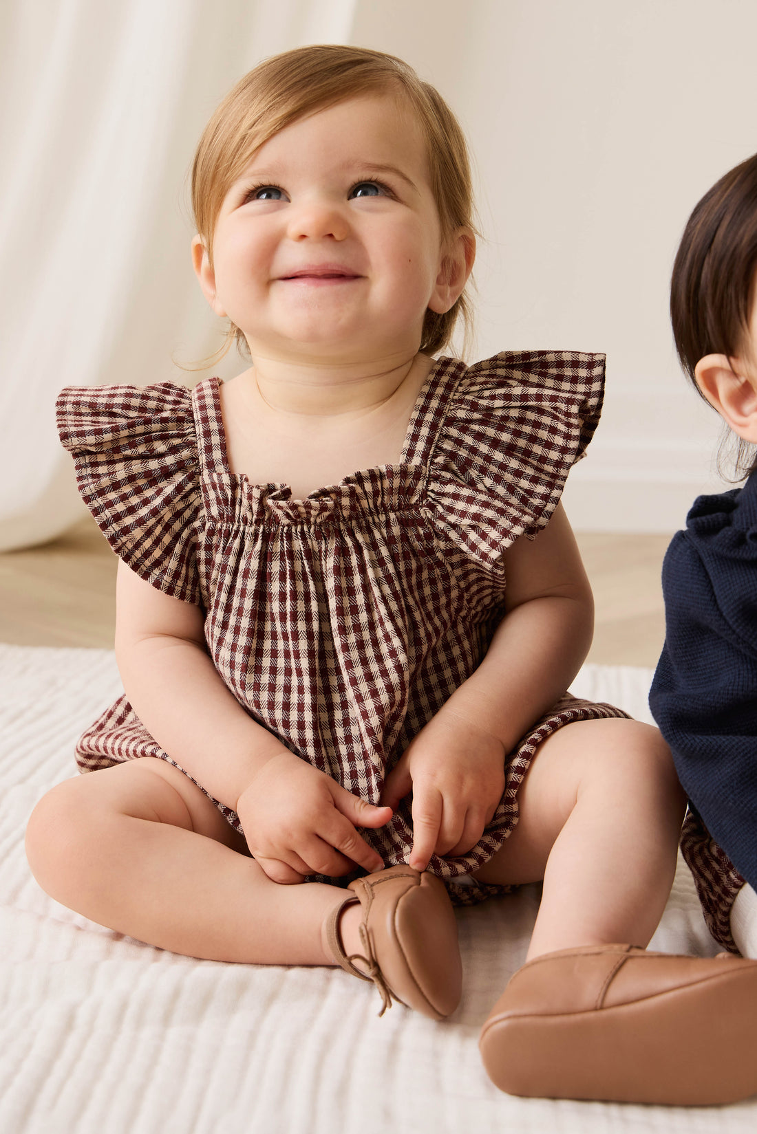 Organic Cotton Harriet Playsuit - Cinnamon Gingham Childrens Playsuit from Jamie Kay Australia