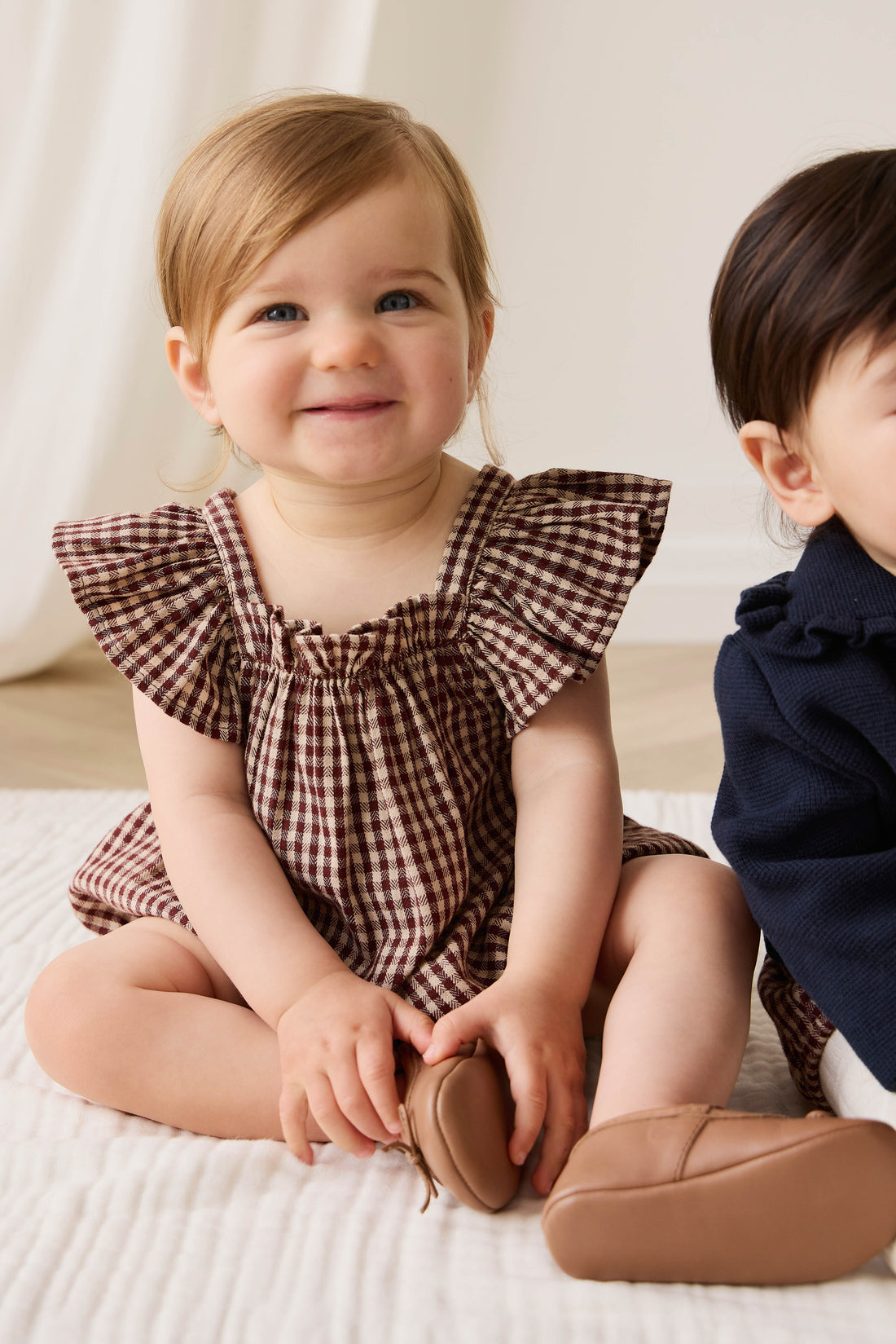 Organic Cotton Harriet Playsuit - Cinnamon Gingham Childrens Playsuit from Jamie Kay Australia