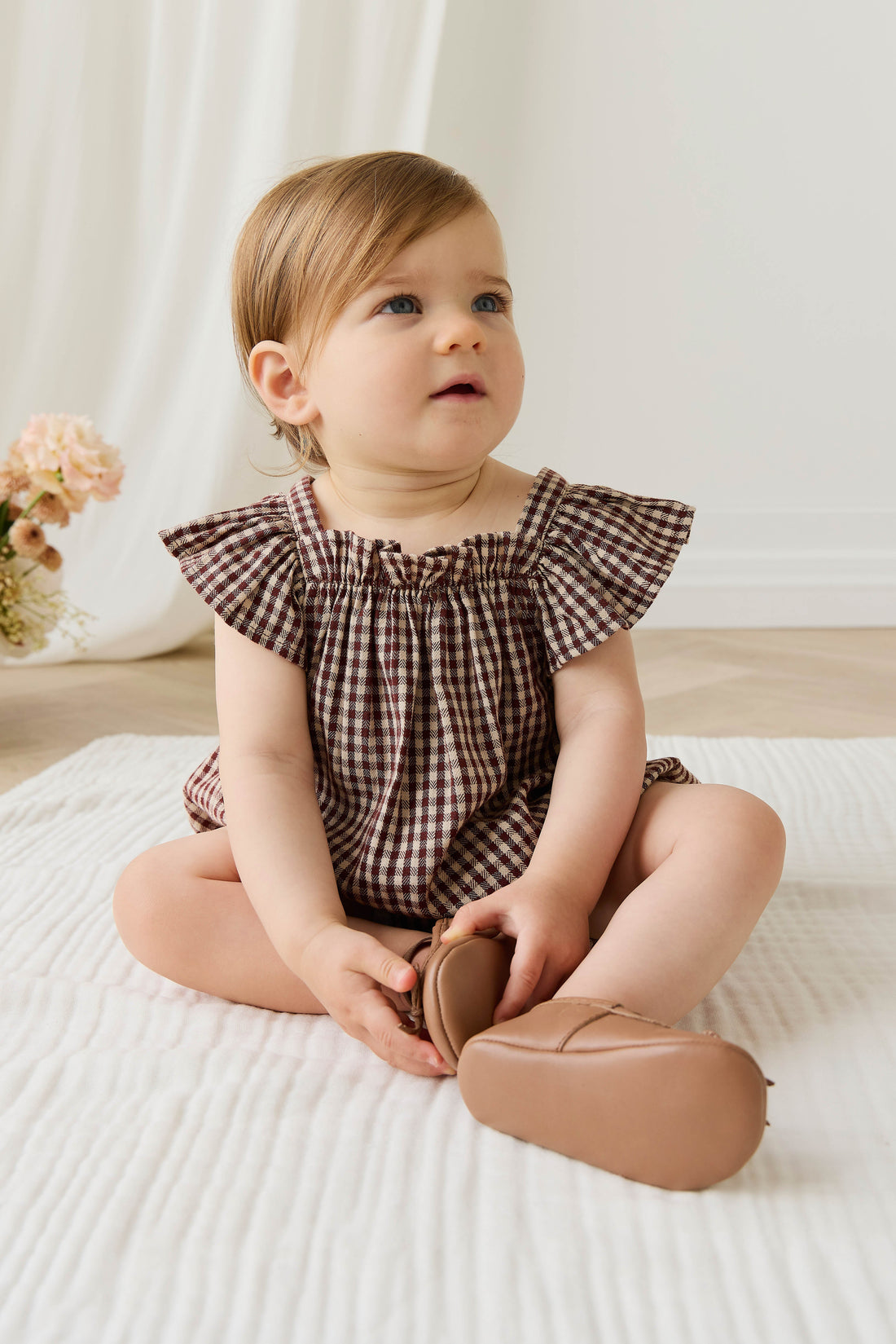Organic Cotton Harriet Playsuit - Cinnamon Gingham Childrens Playsuit from Jamie Kay Australia