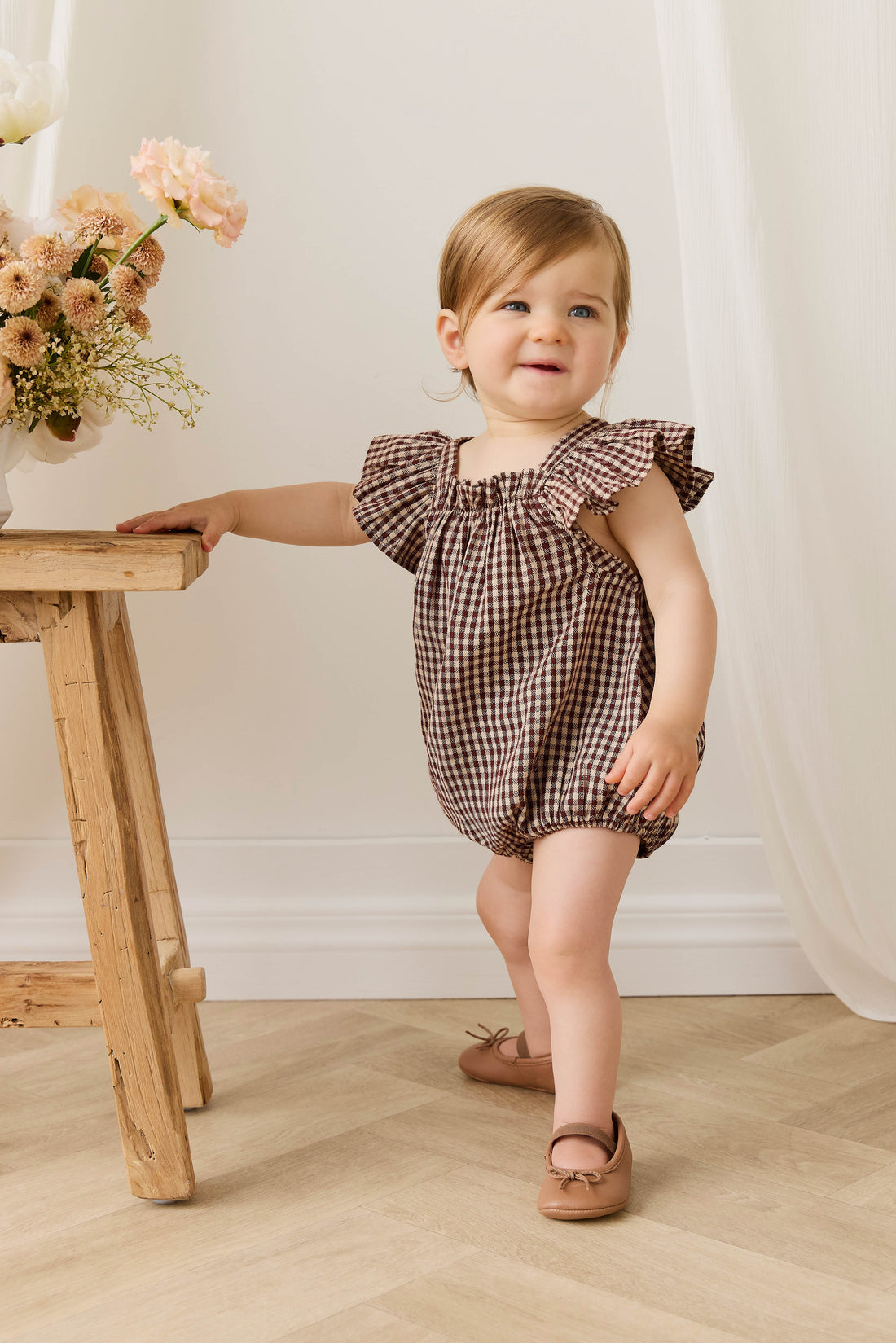 Organic Cotton Harriet Playsuit - Cinnamon Gingham Childrens Playsuit from Jamie Kay Australia