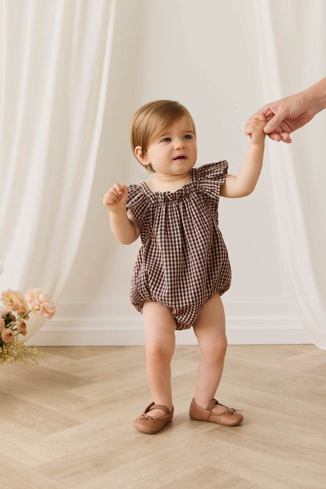 Organic Cotton Harriet Playsuit - Cinnamon Gingham Childrens Playsuit from Jamie Kay Australia