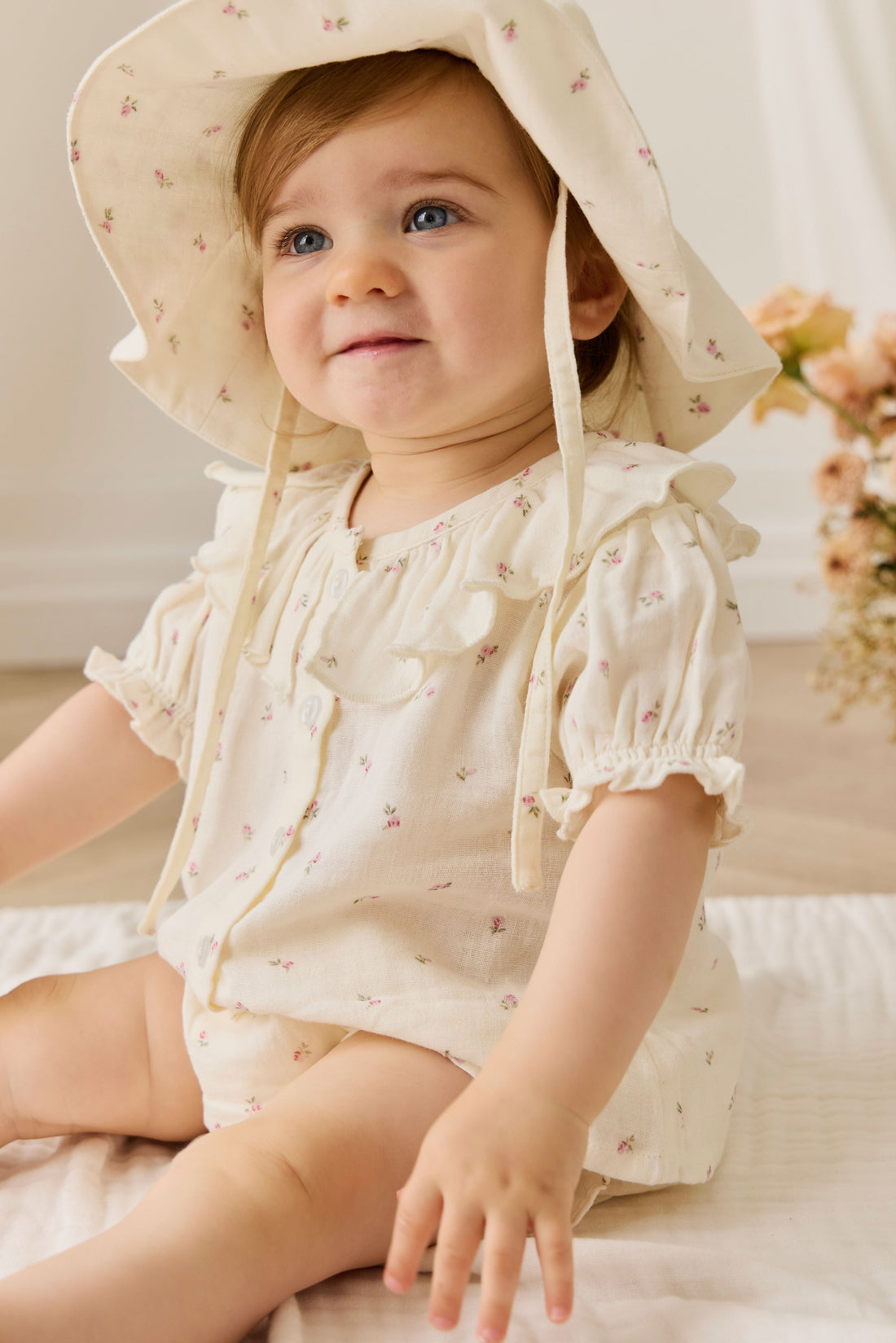 Organic Cotton Muslin Noelle Hat - Willow Rose Childrens Hat from Jamie Kay Australia