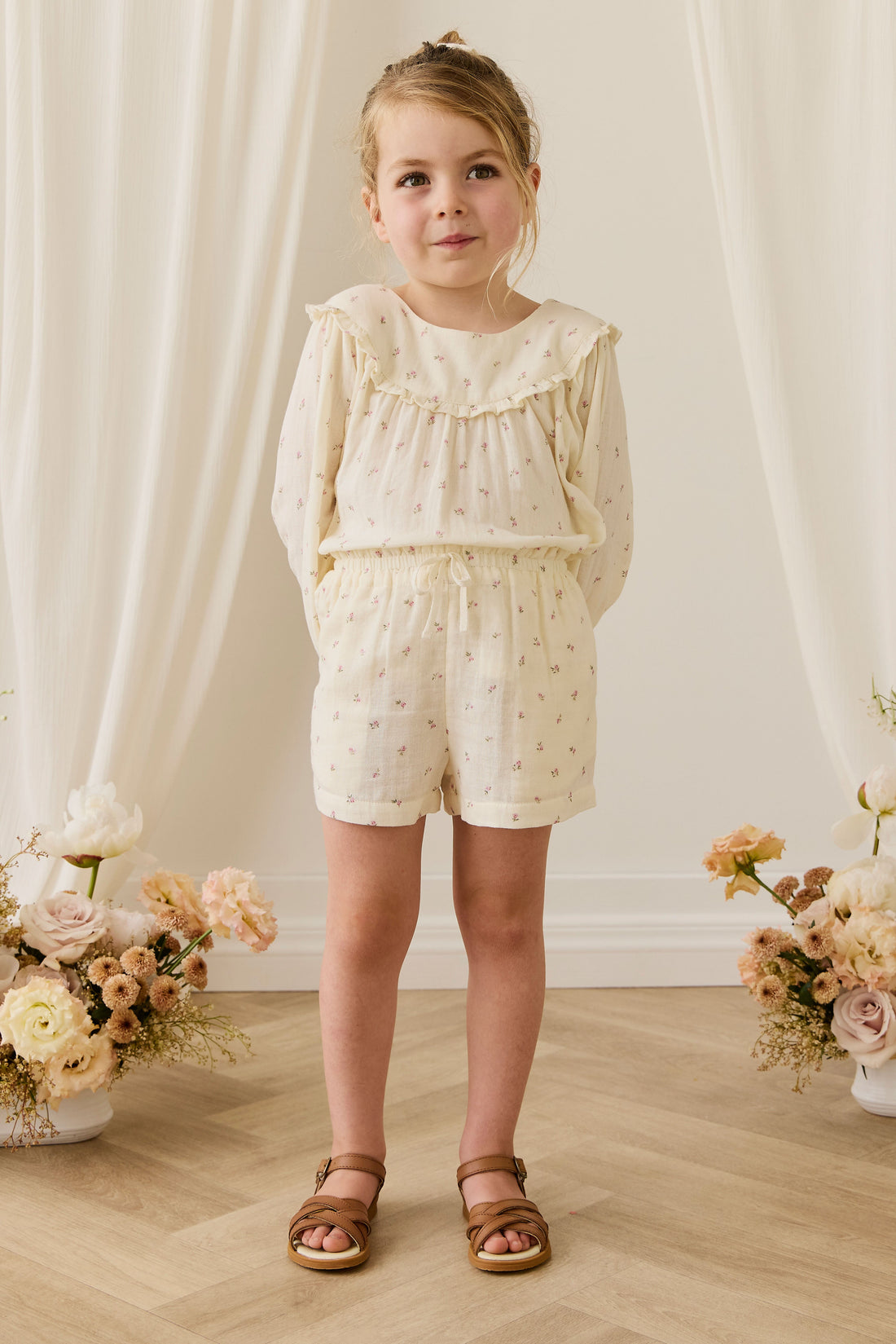 Organic Cotton Muslin Selah Short - Willow Rose Childrens Shorts from Jamie Kay Australia