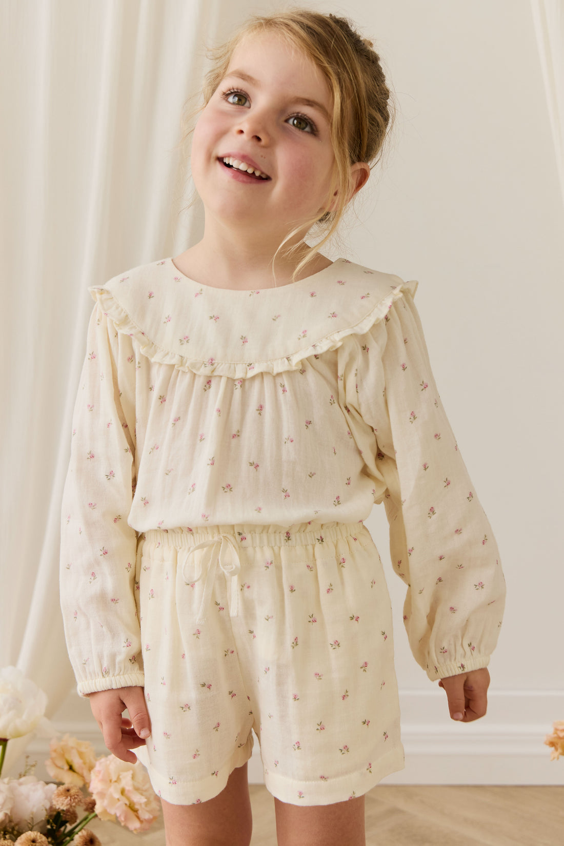 Organic Cotton Muslin Selah Short - Willow Rose Childrens Shorts from Jamie Kay Australia