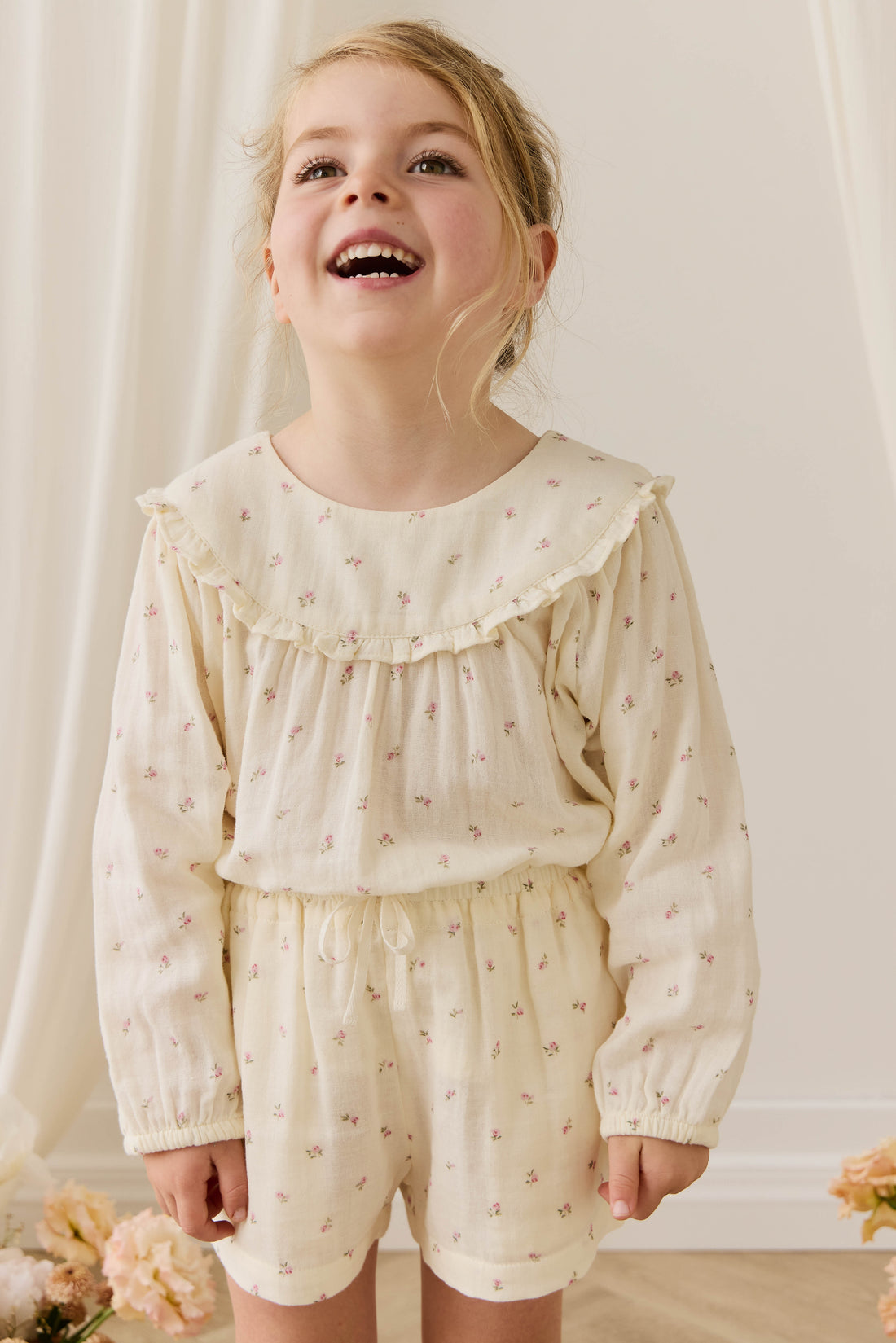 Organic Cotton Muslin Selah Short - Willow Rose Childrens Shorts from Jamie Kay Australia