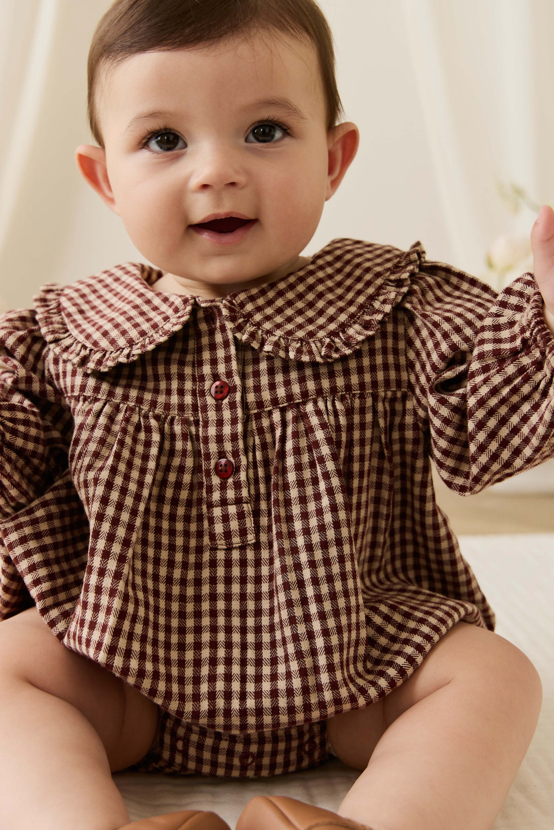 Organic Cotton Elowen Playsuit - Cinnamon Gingham Childrens Playsuit from Jamie Kay Australia