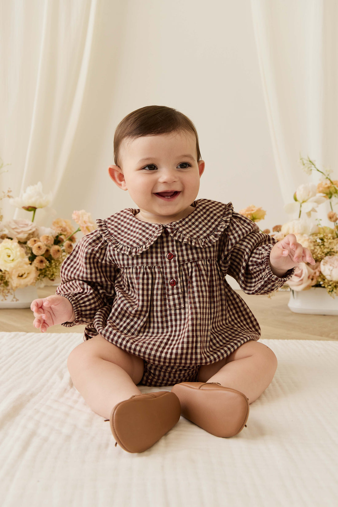 Organic Cotton Elowen Playsuit - Cinnamon Gingham Childrens Playsuit from Jamie Kay Australia