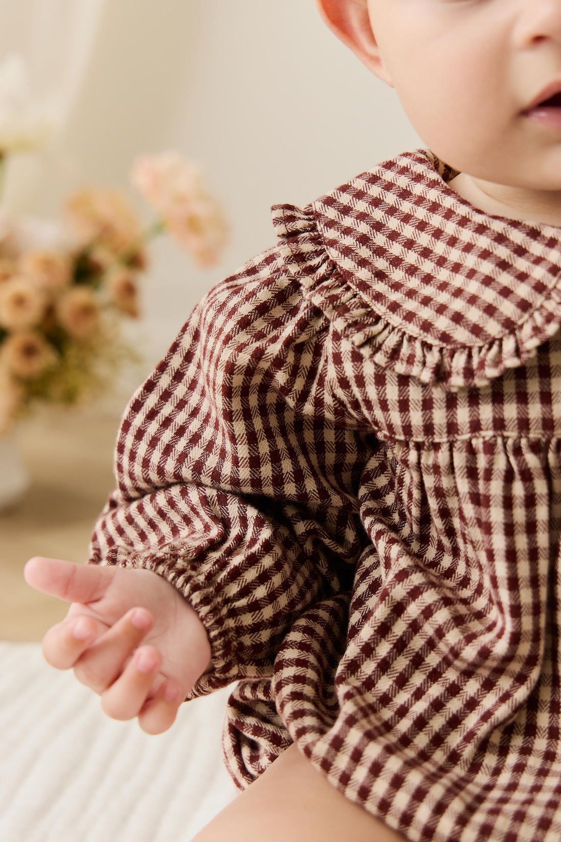 Organic Cotton Elowen Playsuit - Cinnamon Gingham Childrens Playsuit from Jamie Kay Australia