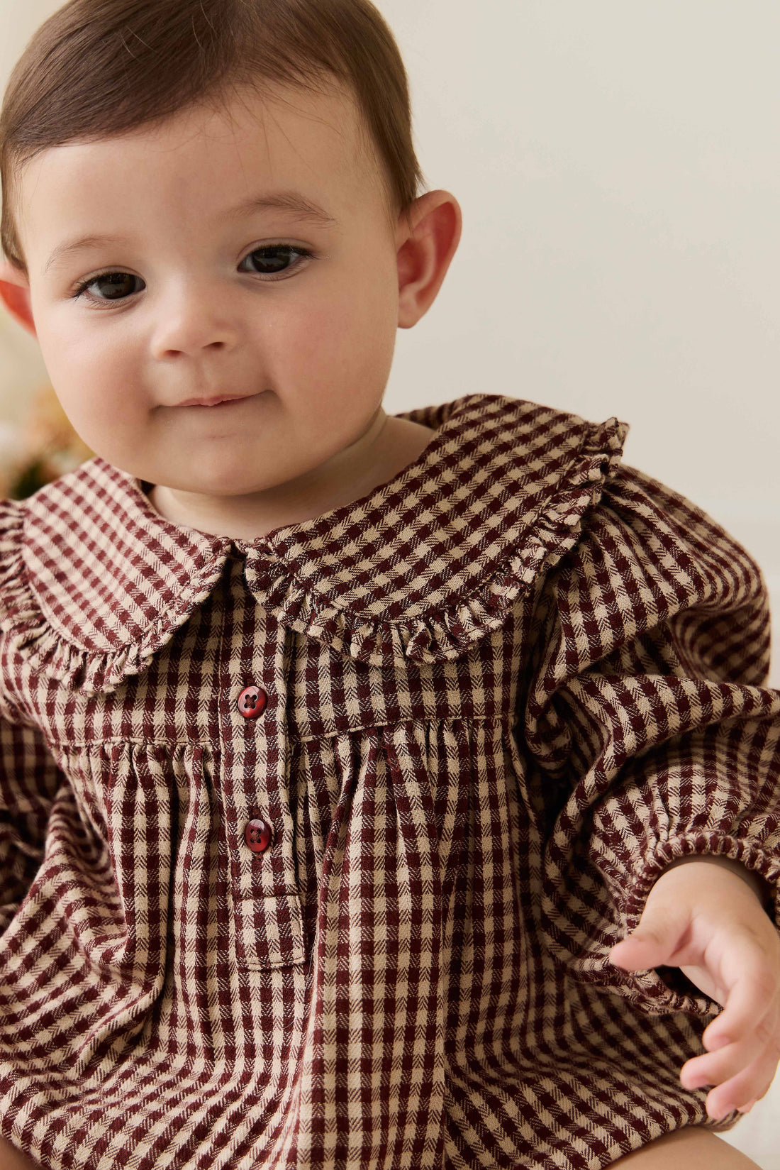Organic Cotton Elowen Playsuit - Cinnamon Gingham Childrens Playsuit from Jamie Kay Australia