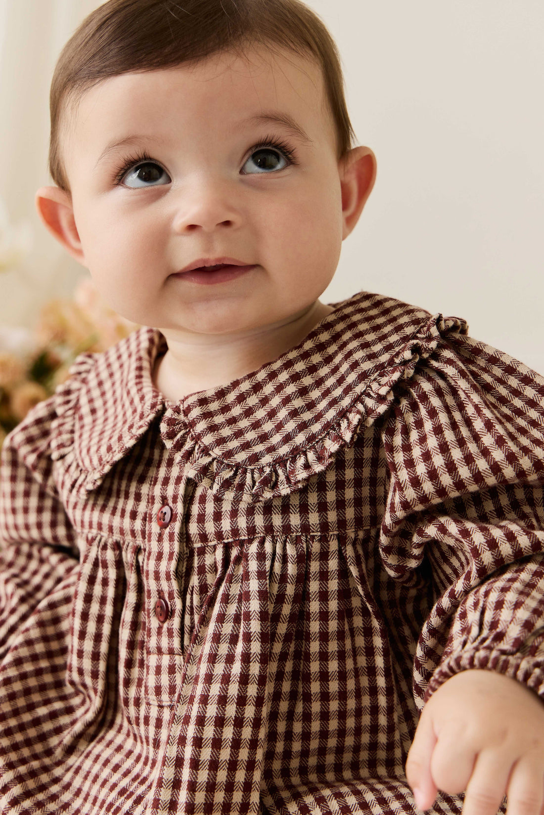 Organic Cotton Elowen Playsuit - Cinnamon Gingham Childrens Playsuit from Jamie Kay Australia