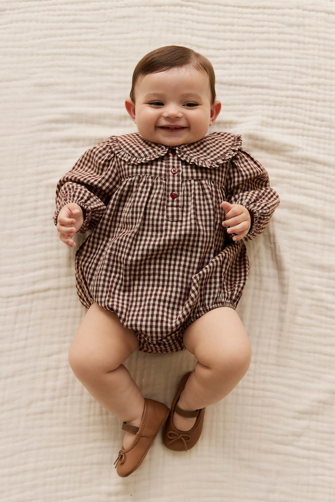 Organic Cotton Elowen Playsuit - Cinnamon Gingham Childrens Playsuit from Jamie Kay Australia