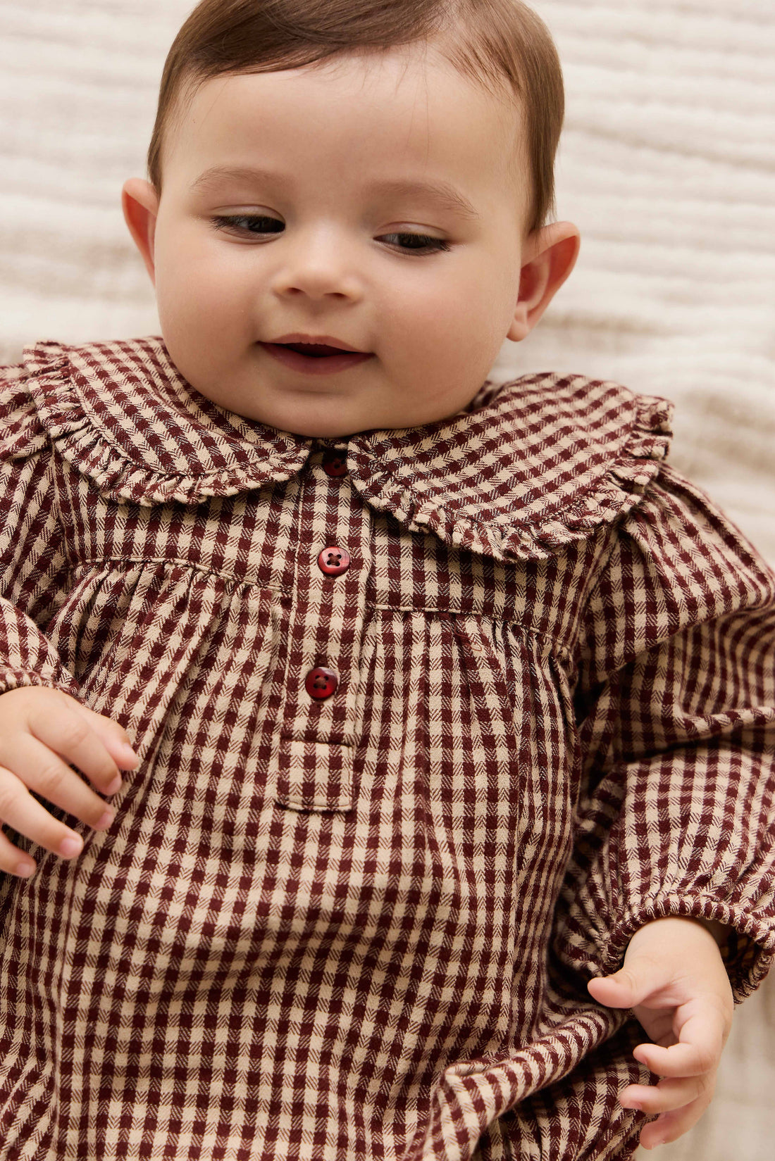 Organic Cotton Elowen Playsuit - Cinnamon Gingham Childrens Playsuit from Jamie Kay Australia