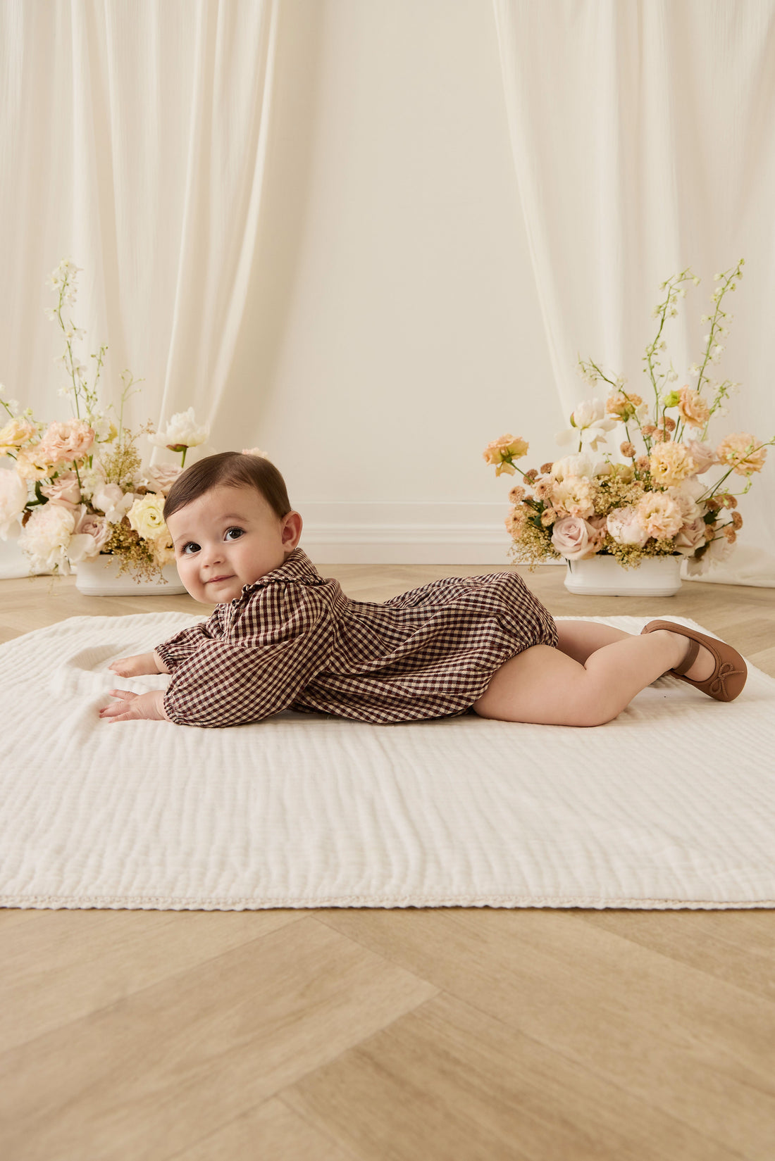 Organic Cotton Elowen Playsuit - Cinnamon Gingham Childrens Playsuit from Jamie Kay Australia